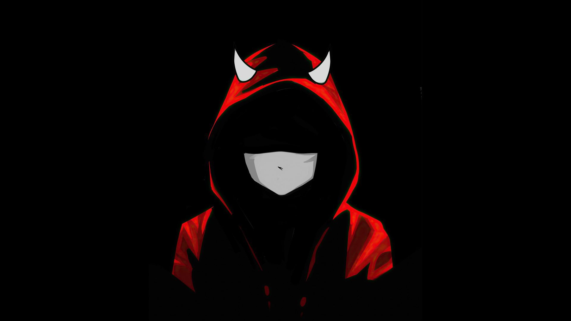 Desktop wallpaper devil boy in mask, red hoodie, dark, HD image, picture, background, 4ef517
