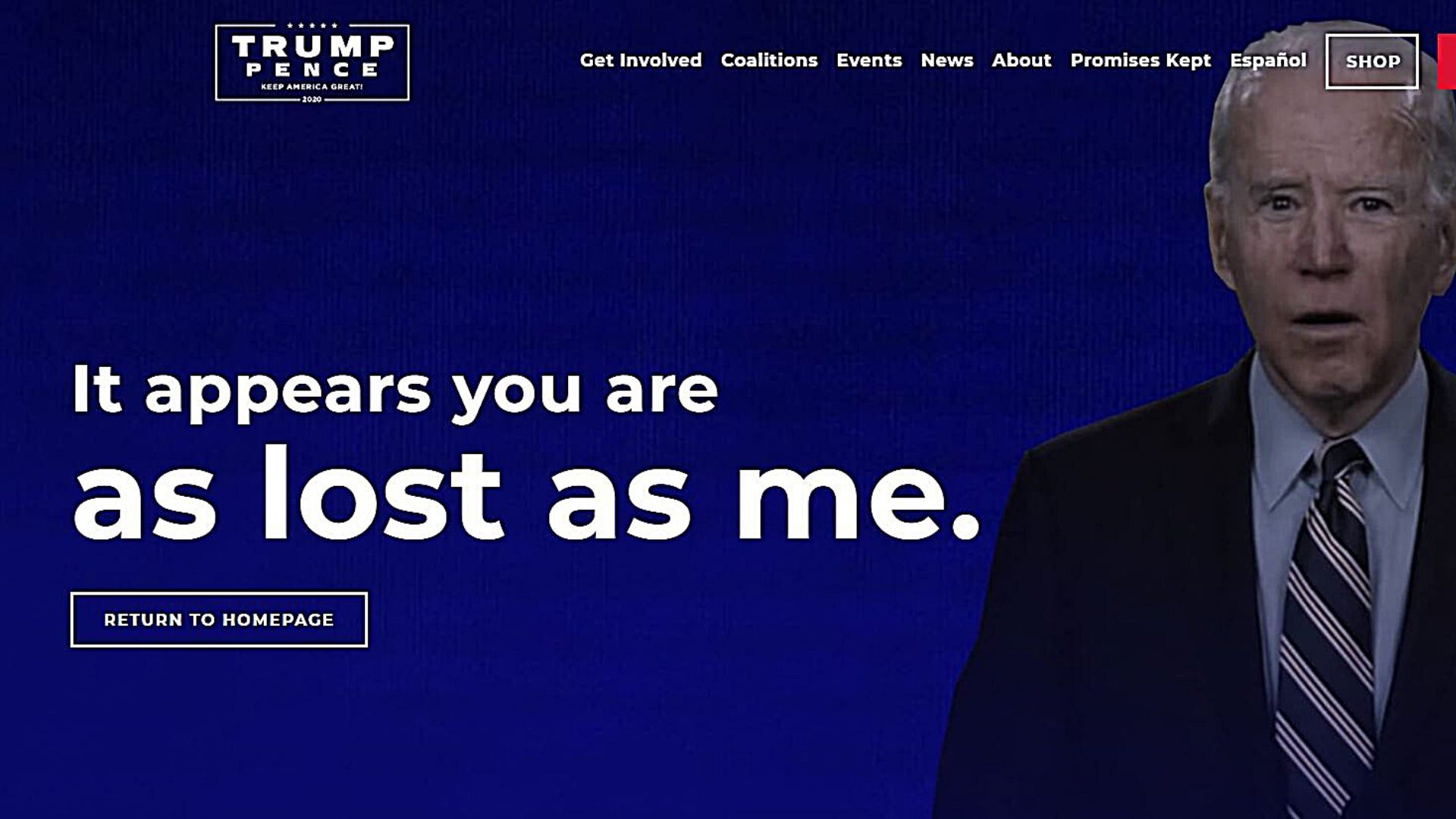 President Trump's error page mocks Joe Biden
