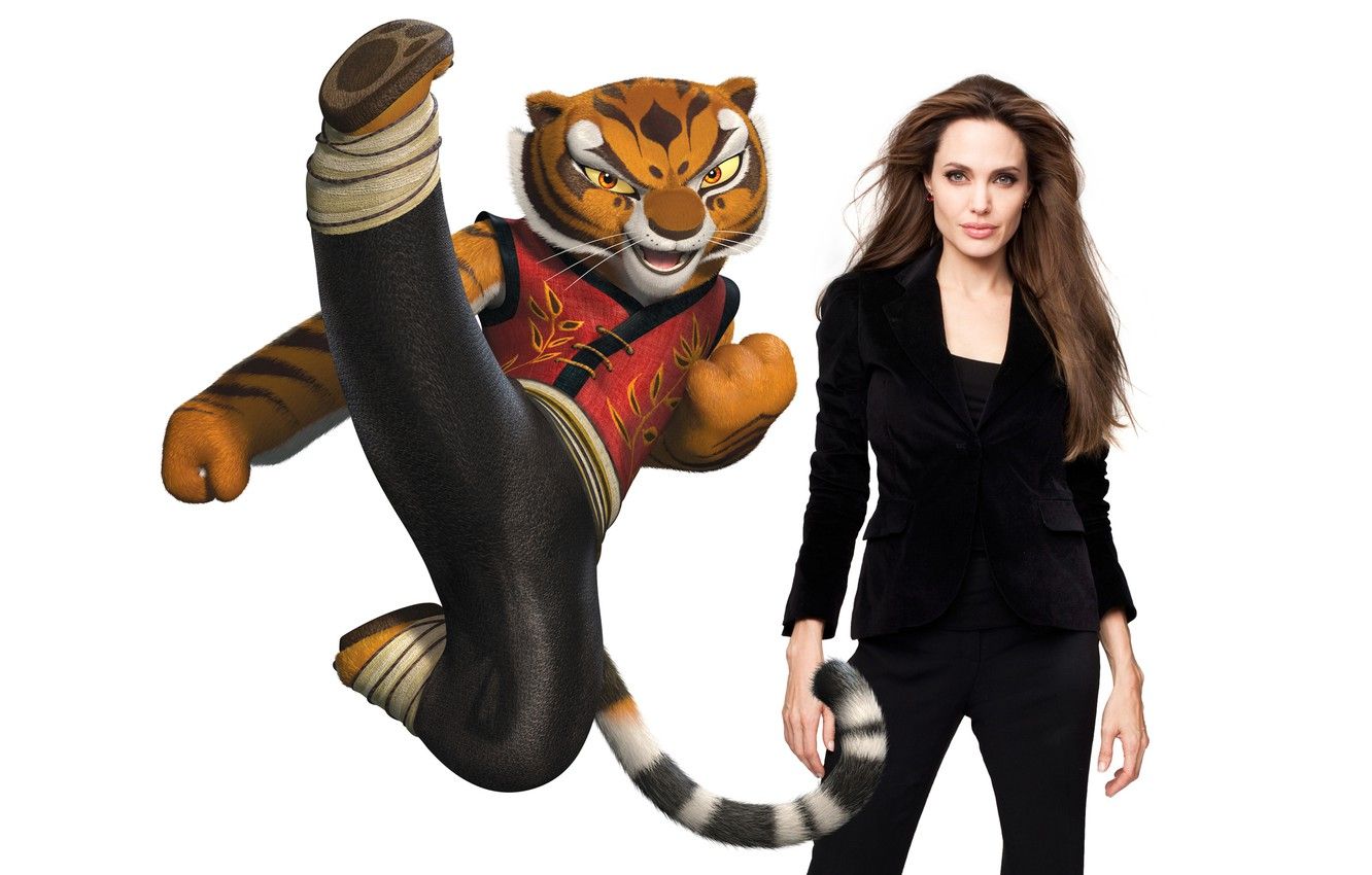 Wallpaper actress, Angelina Jolie, Angelina Jolie, white background, Tigress, in black, Kung Fu Panda, Kung fu Panda, voice, Tigress image for desktop, section фильмы