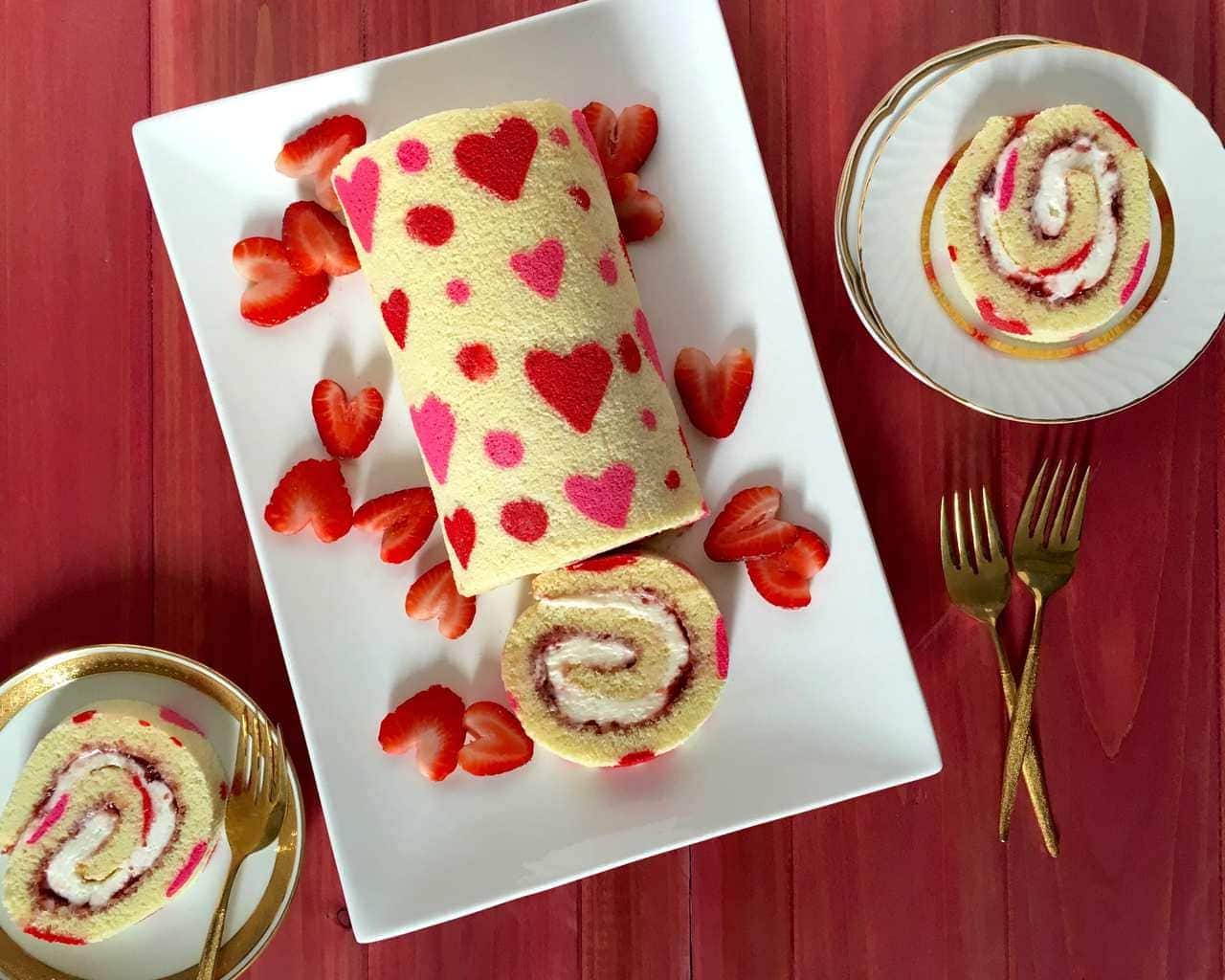 Valentine's Cake. Strawberry Cream Cake Roll