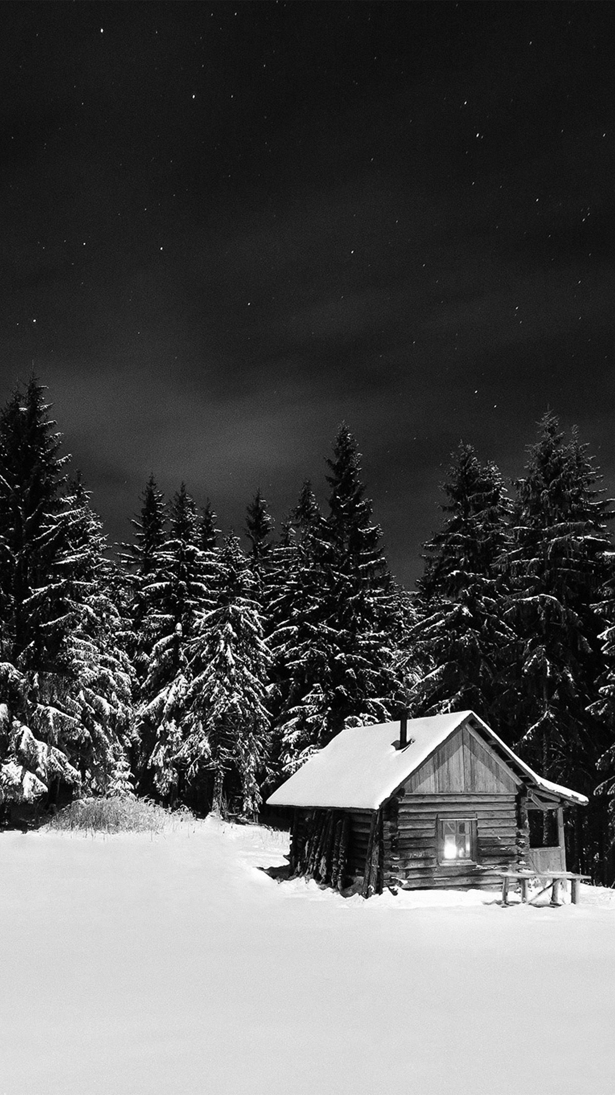 Winter House Night Sky Christmas Starry Bw Dark Wallpaper