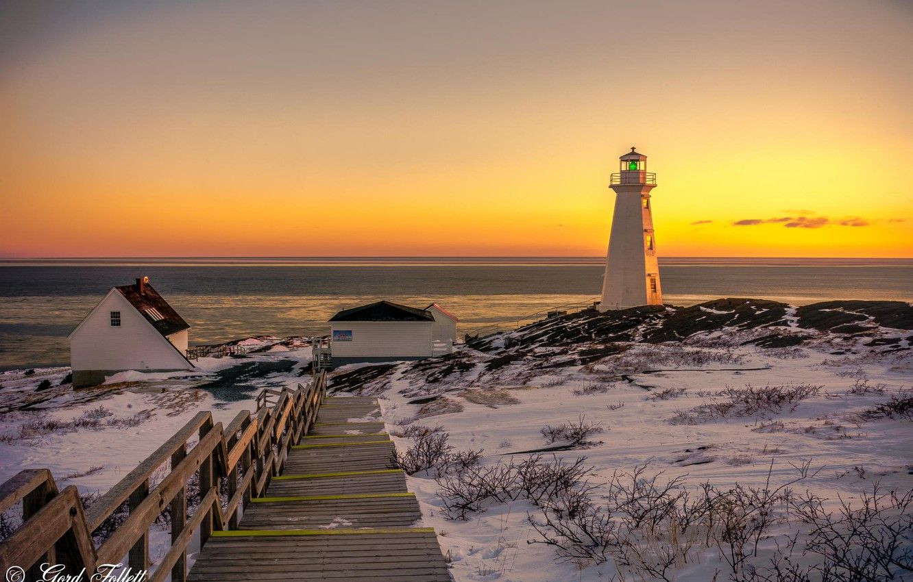 Wallpaper winter, the ocean, dawn, shore, lighthouse image for desktop, section пейзажи