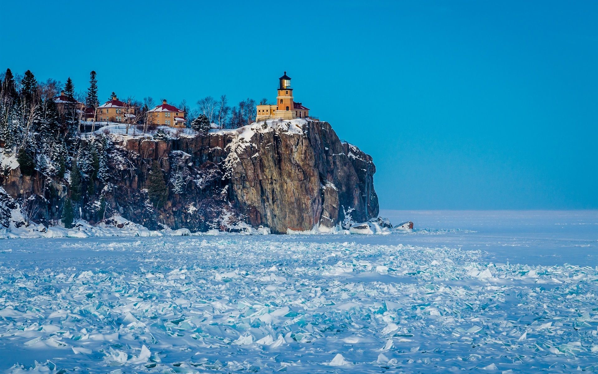 Wallpaper Winter, snow, lighthouse, frozen 1920x1200 HD Picture, Image