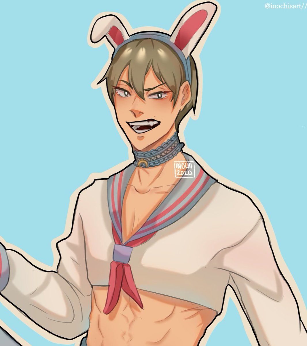 inochisart I was saying, Konoha in a skirt and thigh highs and bunny ears because yes. #Haikyuu #ハイキュー #konohaakinori #fukurodani #haikyuuart