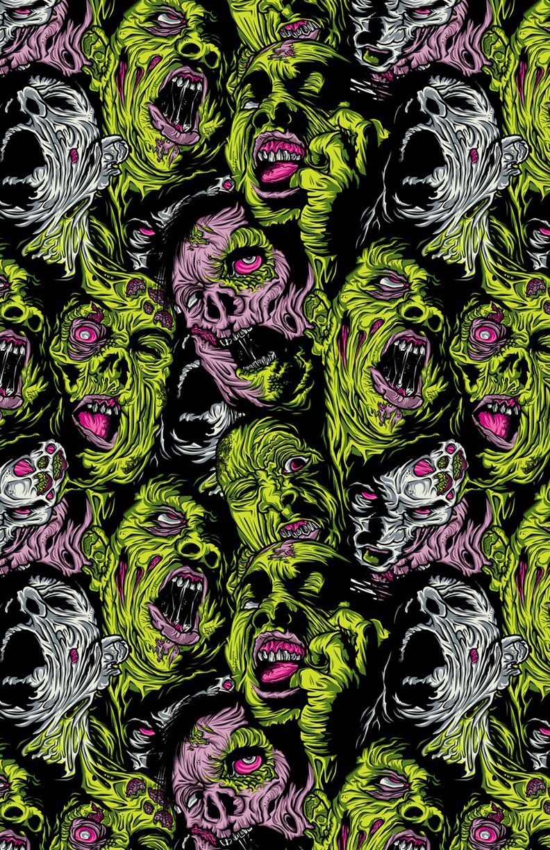 zombiebacons: “Zombie repeating pattern ”. Zombie wallpaper, Goth wallpaper, Trippy wallpaper