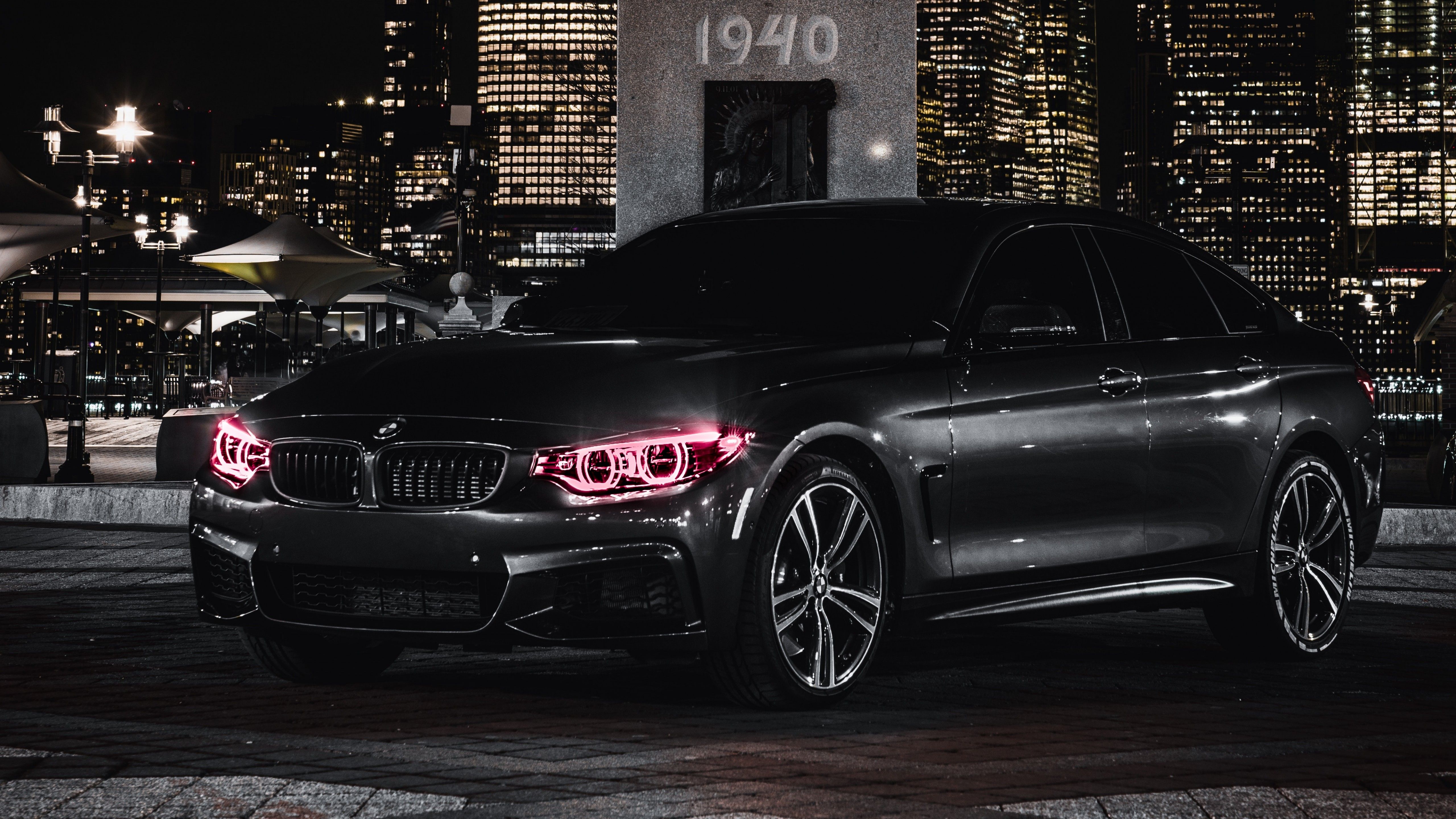 BMW M4 4K Wallpaper, Black Edition, Angel Eyes, Night, City Lights, 5K, Black Dark