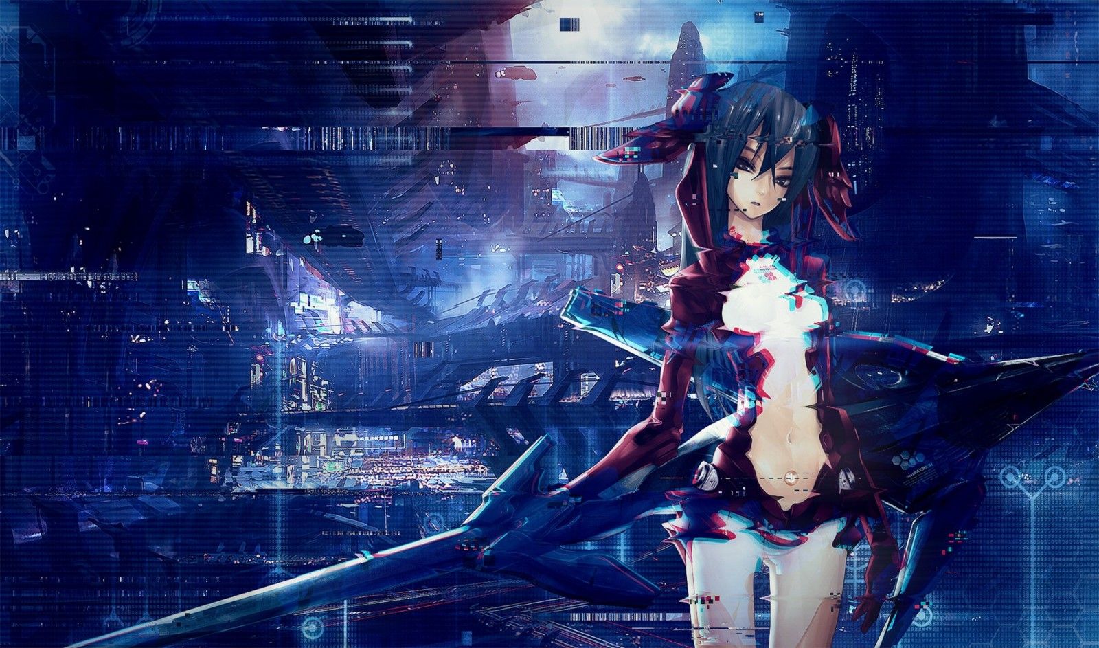 anime, anime girls, glitch art, guitarist, performance, stage, darkness, screenshot, concert, computer wallpaper, musical theatre