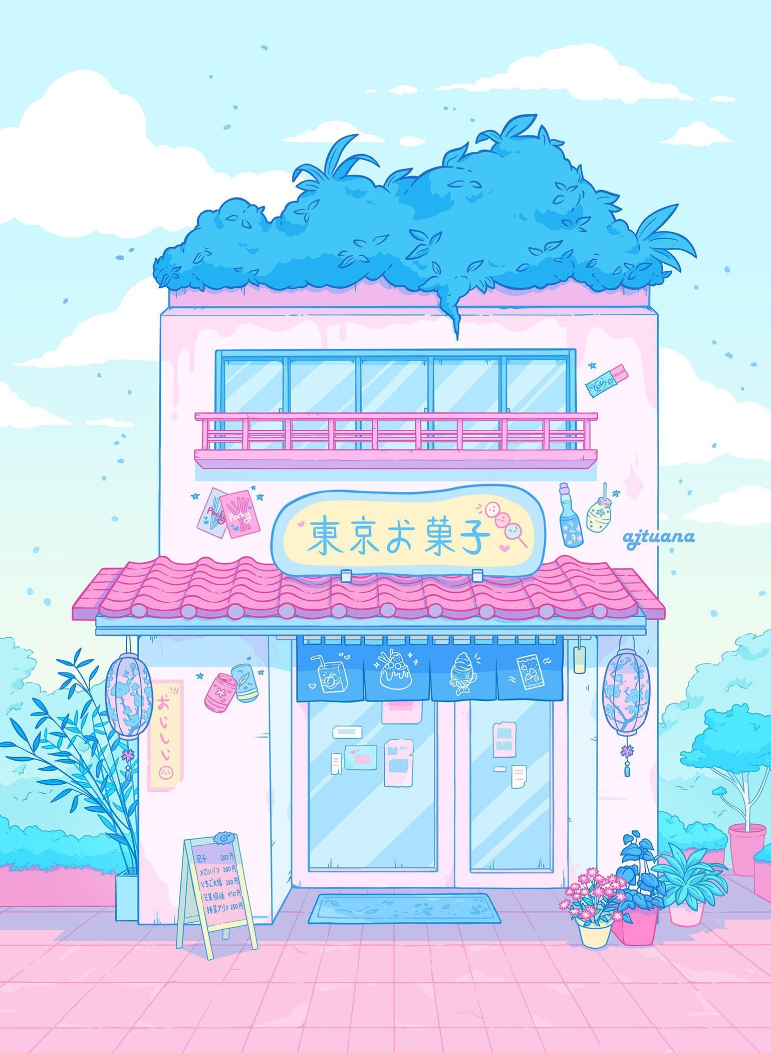 Tokyo Sweets Storefront ?. Anime scenery wallpaper, Cute animal drawings kawaii, Kawaii wallpaper