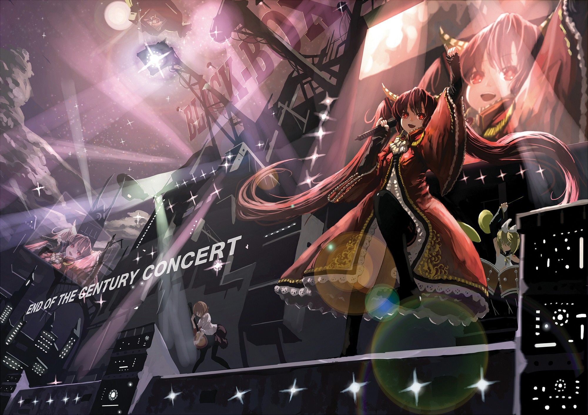 Anime Concert Girl Hatsune Miku Twintails Long Hair Red Eyes Red Hair Wallpaper:2000x1414