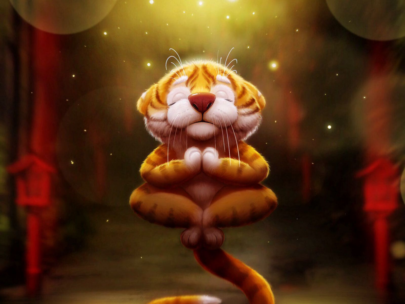 Download wallpaper 1600x1200 tiger, meditation, art, funny standard 4:3 HD background