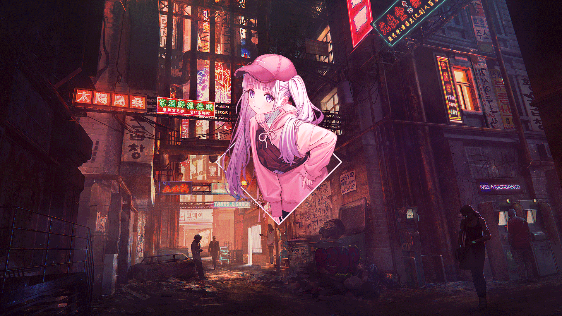 Anime, Anime Girls, Street Art, Digital Art, Photohop, Picture In Picture, Cyberpunkx1080 Wallpaper