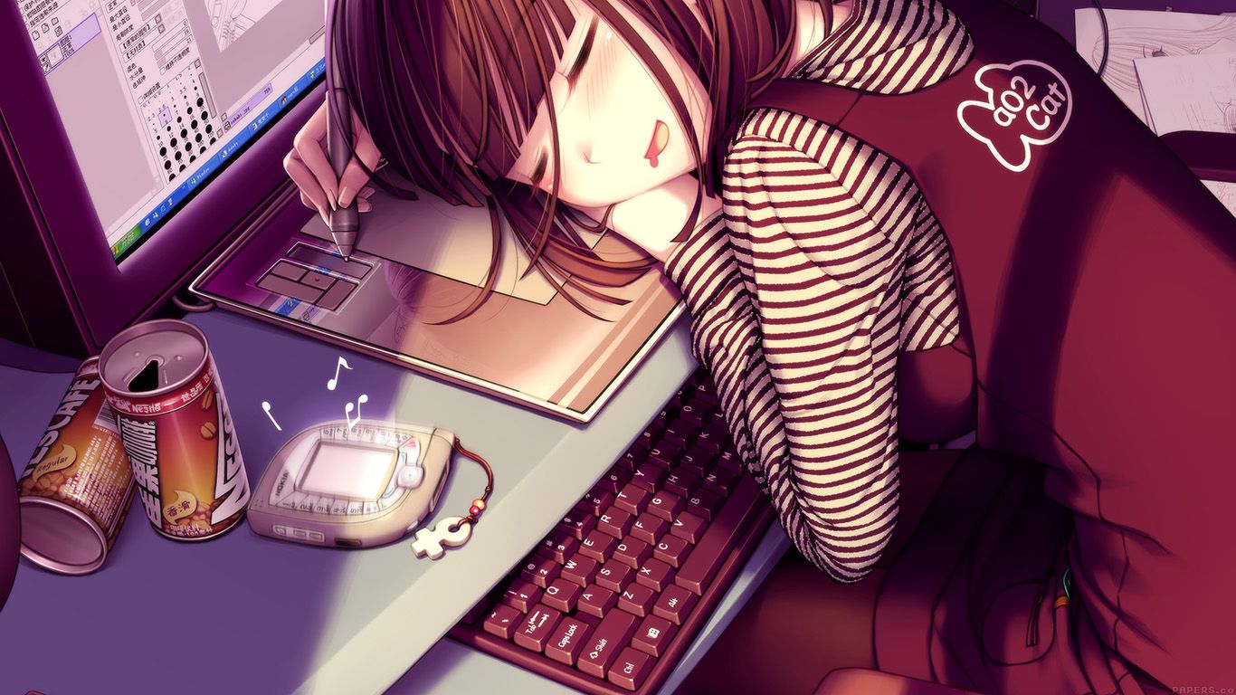 wallpaper for desktop, laptop. illustor anime art girl sleeping