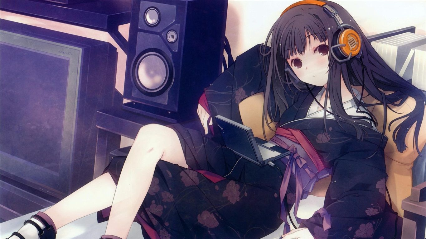 Wallpaper Cute anime girl listen music, use lapx1080 Full HD 2K Picture, Image
