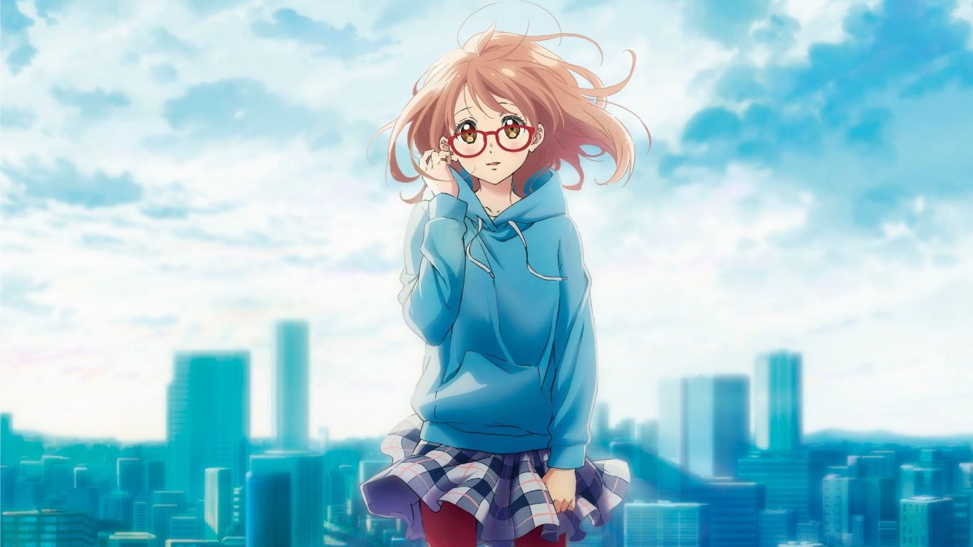 Download 1366x768 wallpaper cute anime girl, glasses, mirai kuriyama, kyoukai no kanata, tablet, laptop, 1366x768 HD image, background, 99