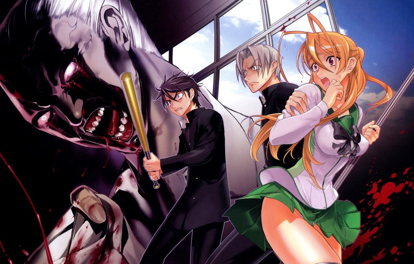 Wallpaper anime, art, zombies, students, highschool of the dead image for desktop, section сэйнэн