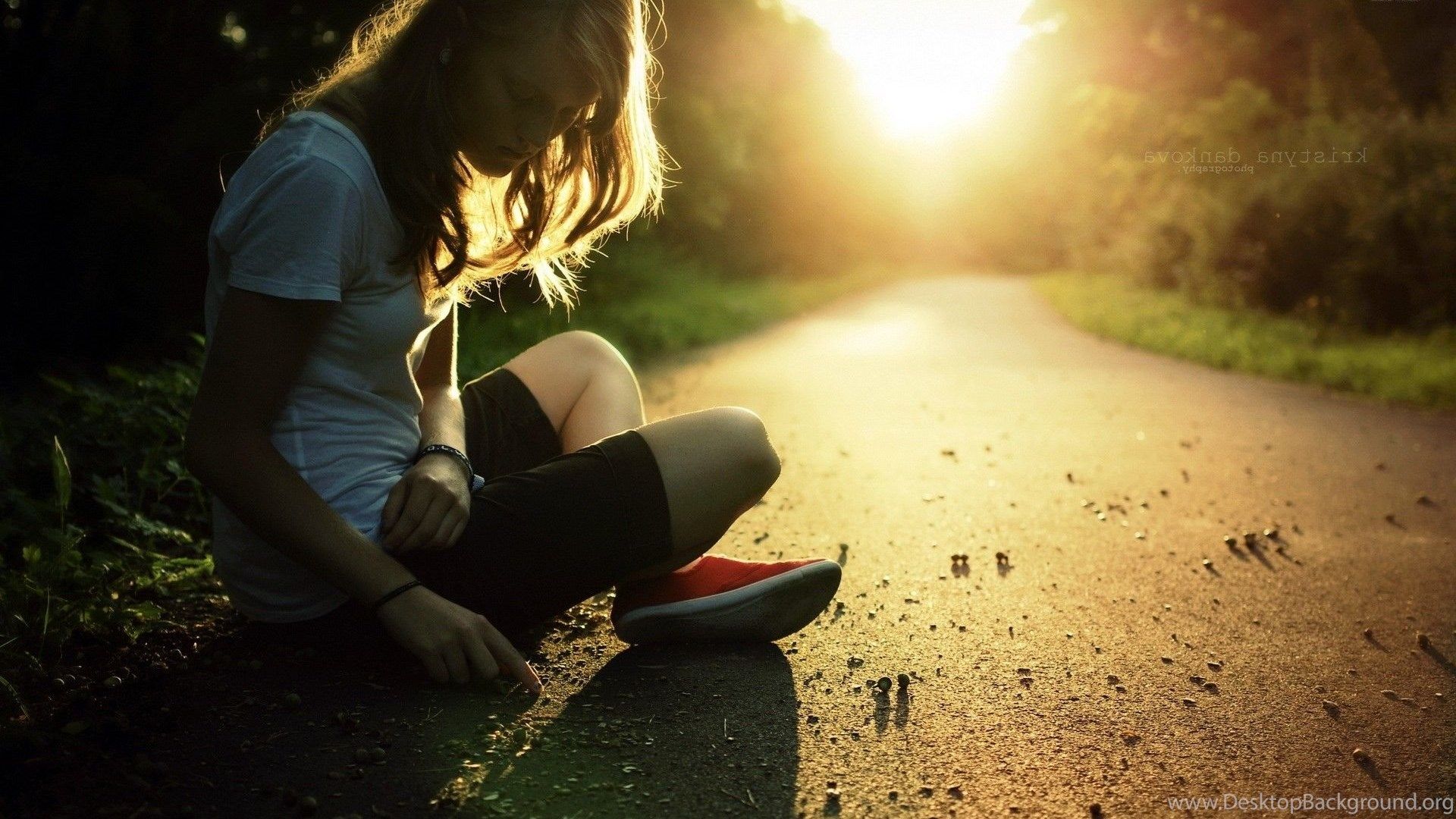Lonely Girl On The Road Wallpaper Photography Wallpaper Desktop Background