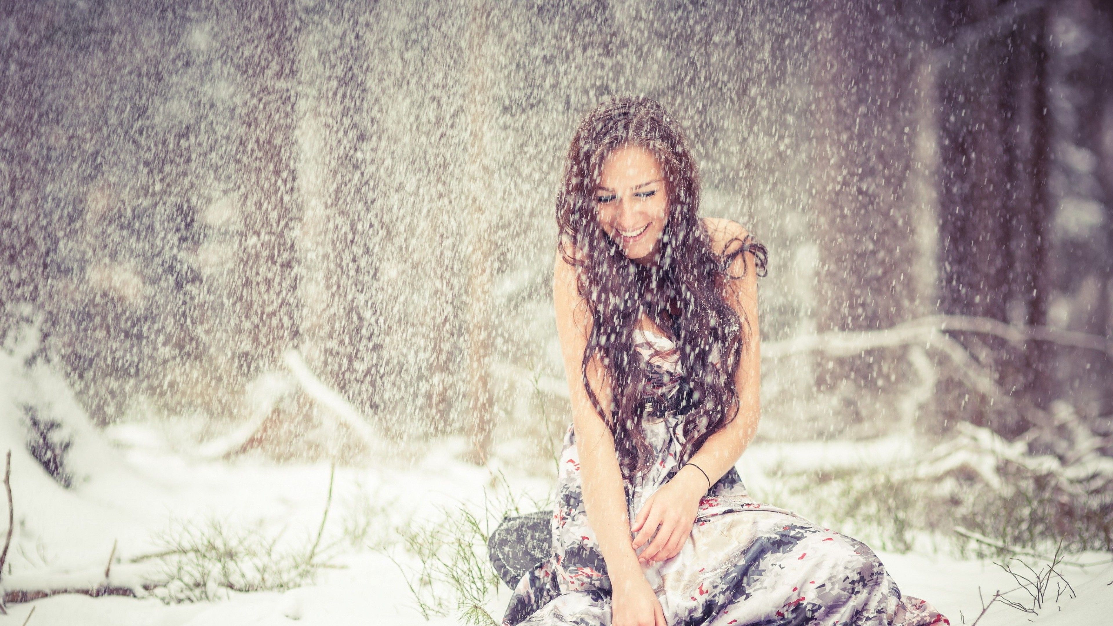 Brunette Girl Snow, HD Girls, 4k Wallpaper, Image, Background, Photo and Picture