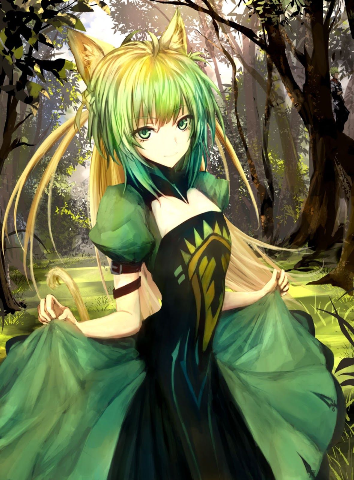 Anime Girl Green Background