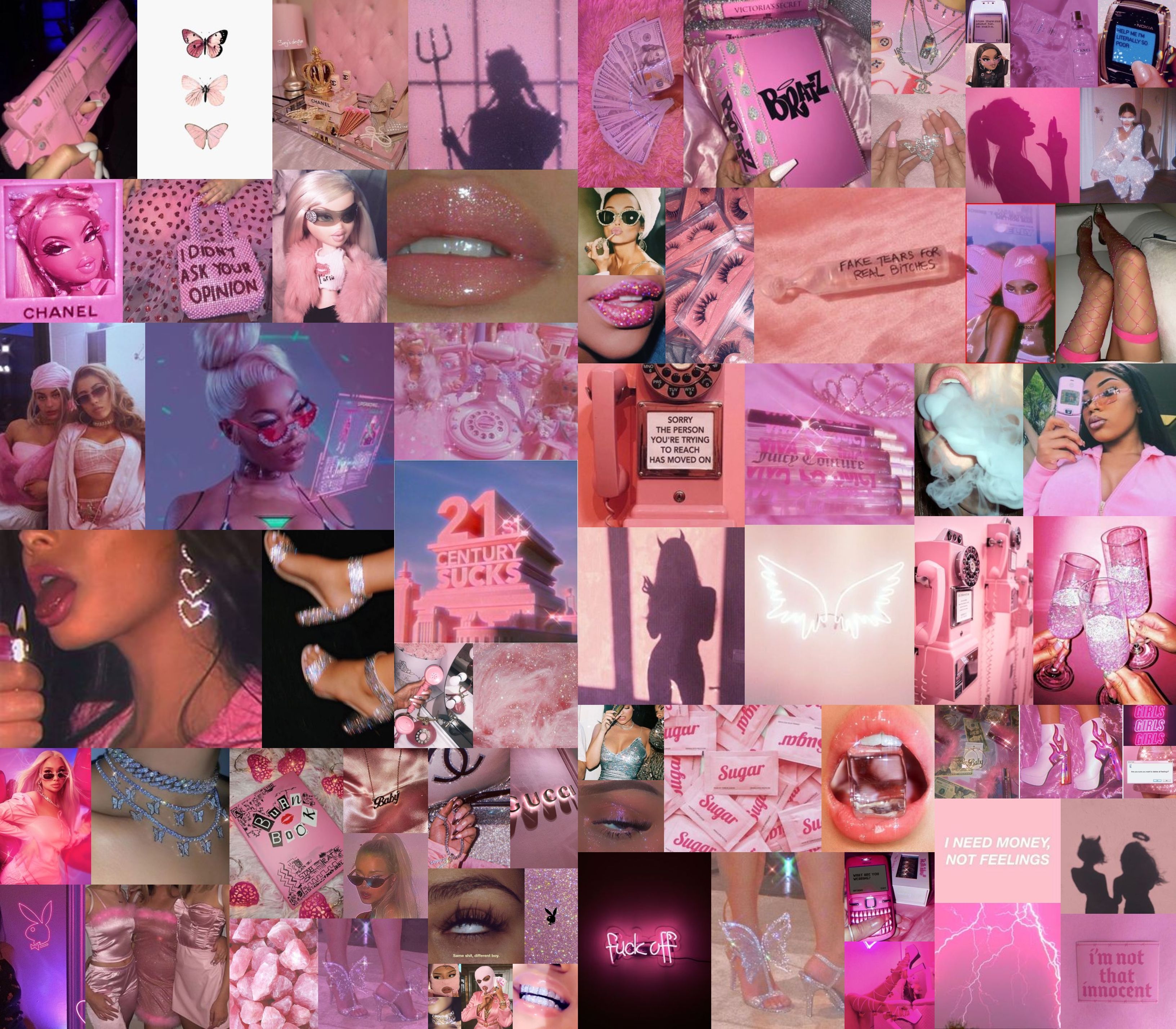 Pink Baddie Aesthetic Collage.