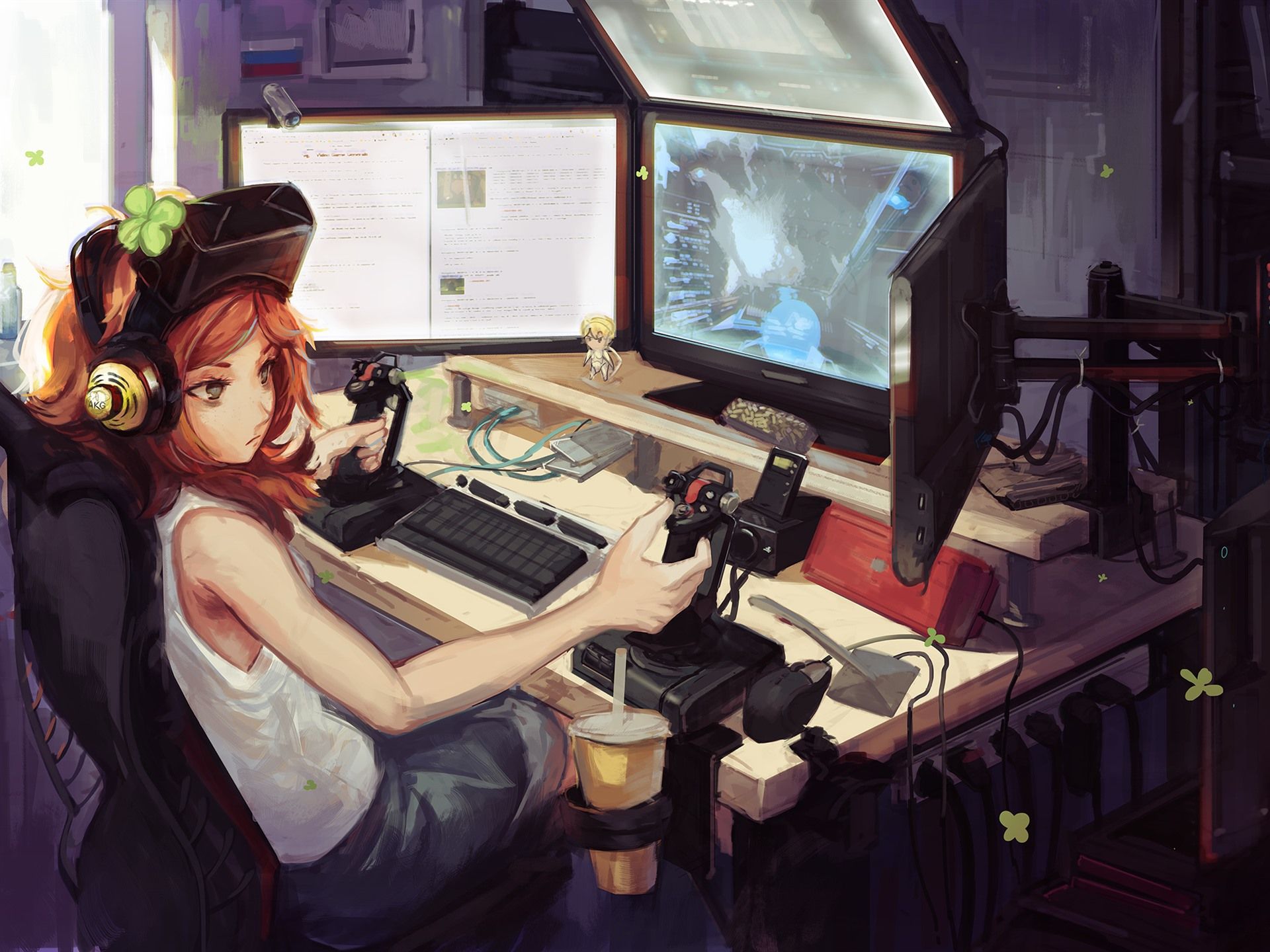 Wallpaper Anime girl play PC games 2560x1600 HD Picture, Image