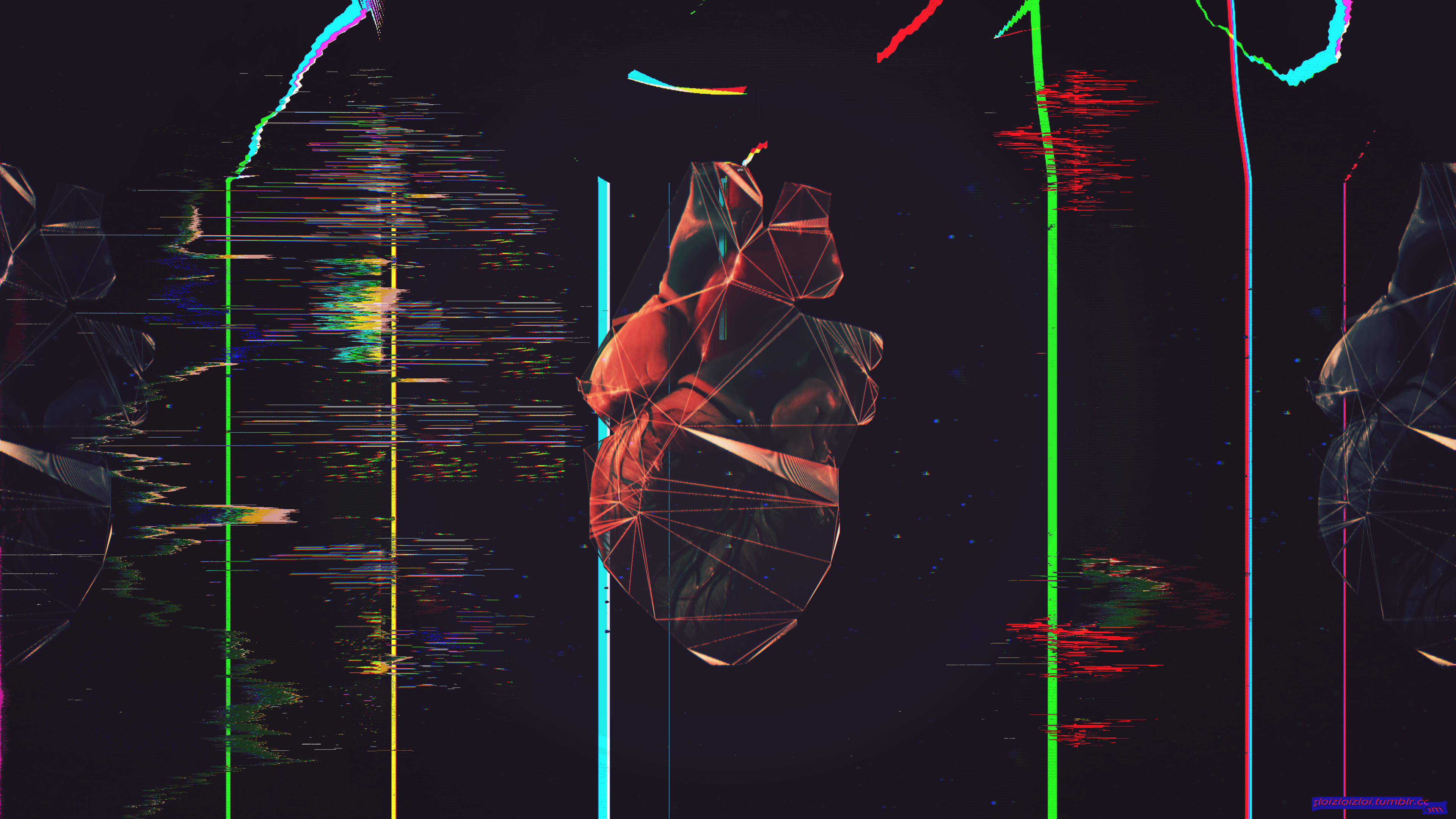 Hearth Glitch Black Abstract Polygon. Wallpaper, Coração humano