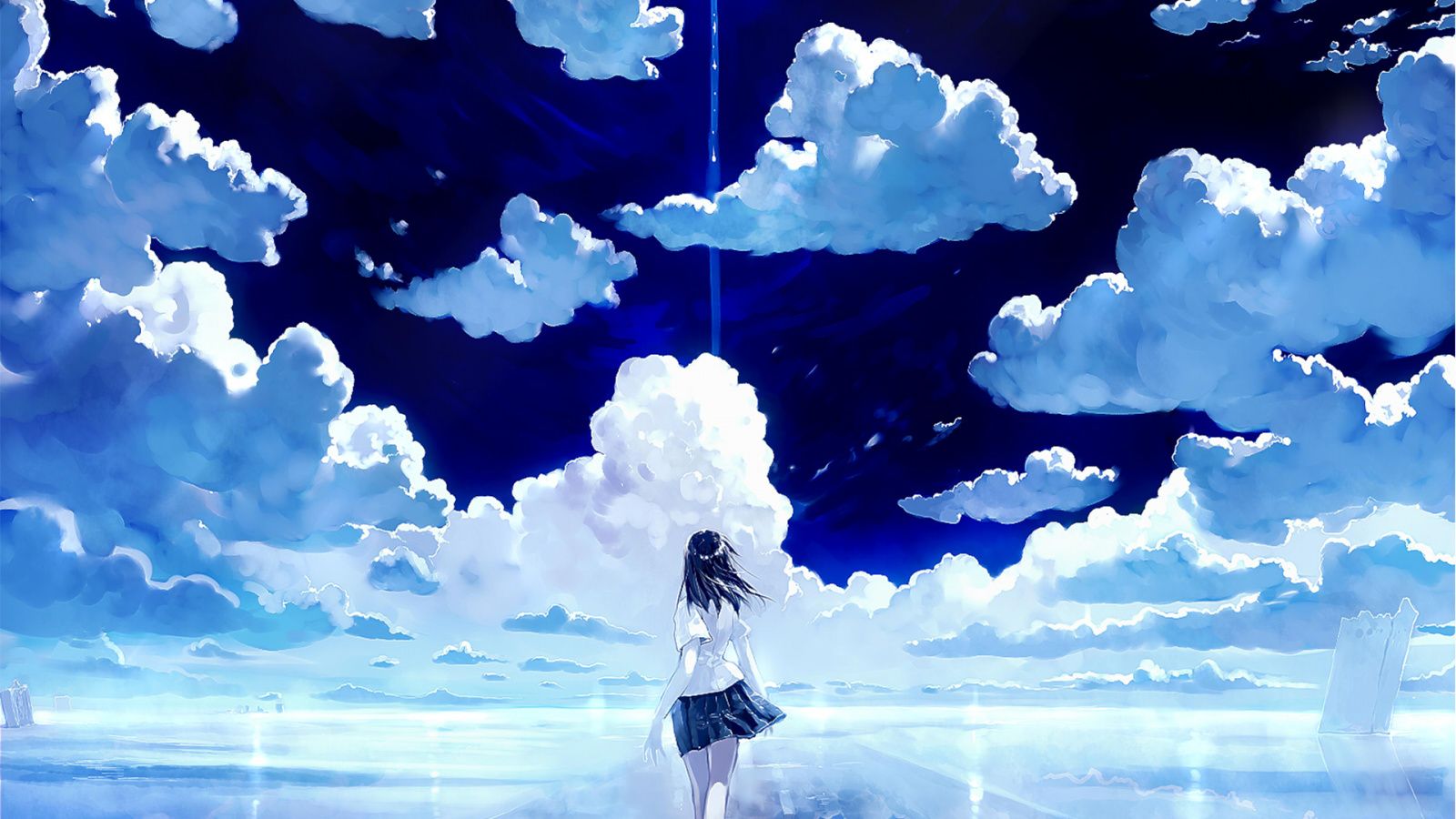 Download Sunny day, clouds, original, anime girl wallpaper, 1600x Widescreen 16: Widescreen