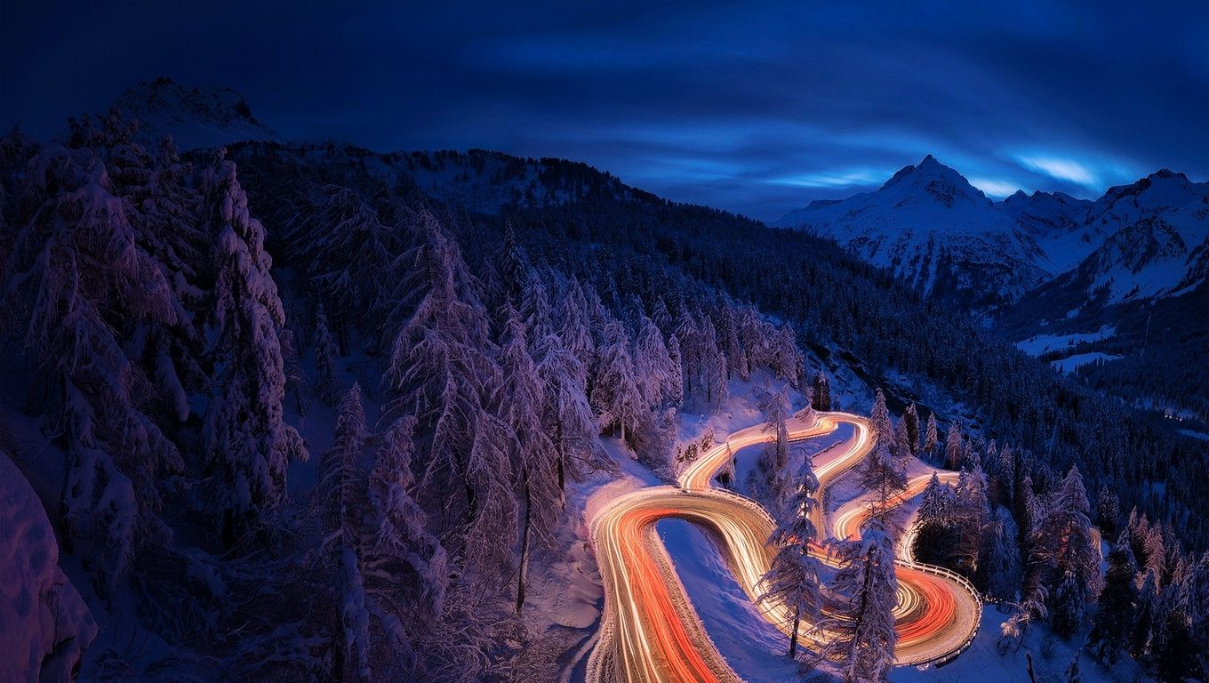Time Lapse Photography Forest Landscape Mountain Night Road Snow Laptop HD HD 4k Wallpaper, Image, Background, Photo and Picture