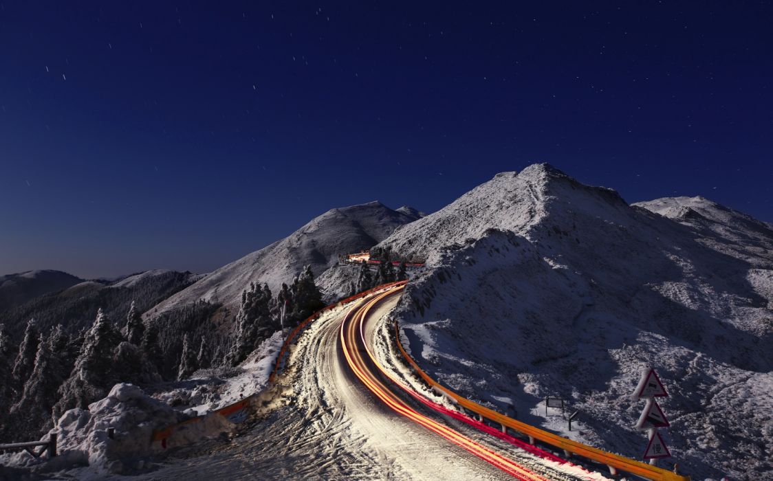 Mountain Nature Road Snow Time Lapse Winter Wallpaperx1275