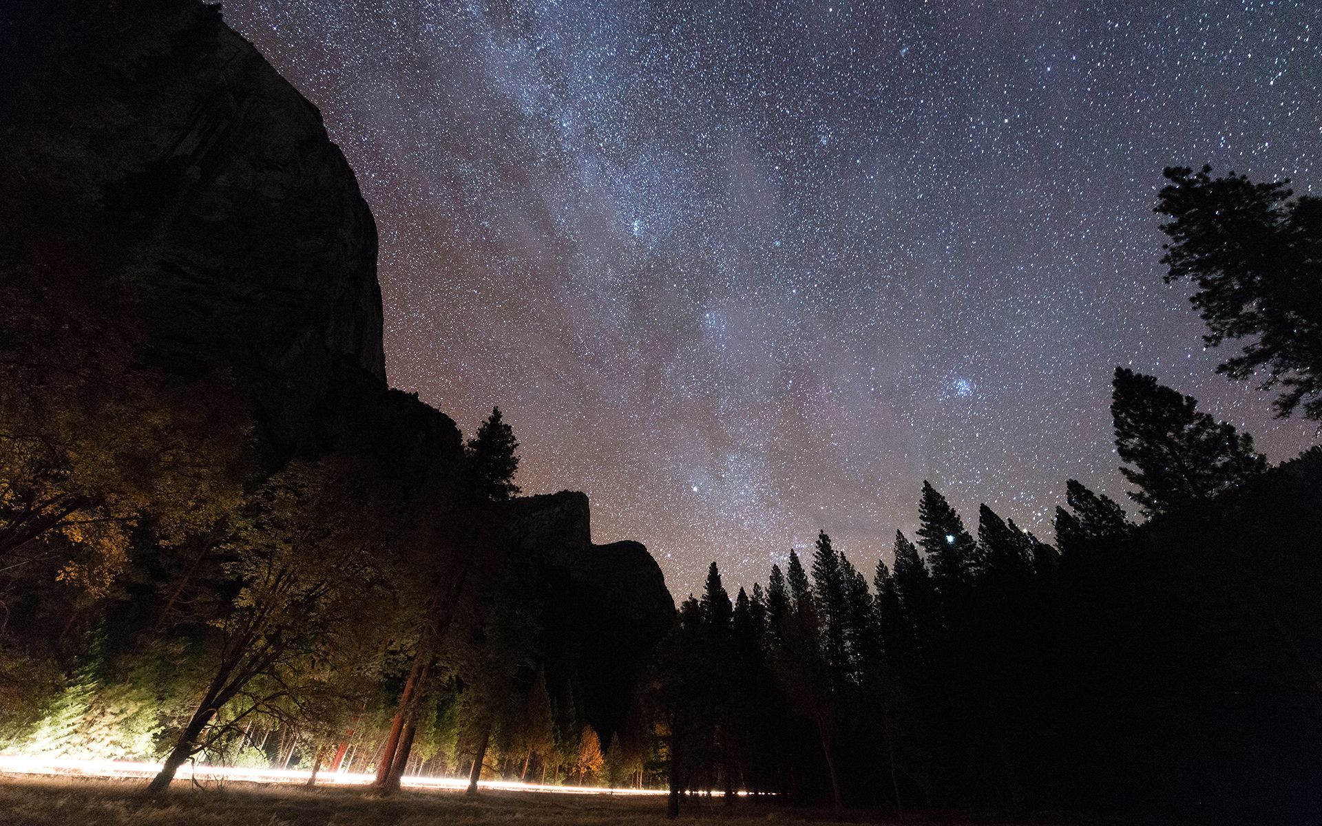 Download 1920x1200 Yosemite Stars Trees Forest Timelapse Light Night wallpaper