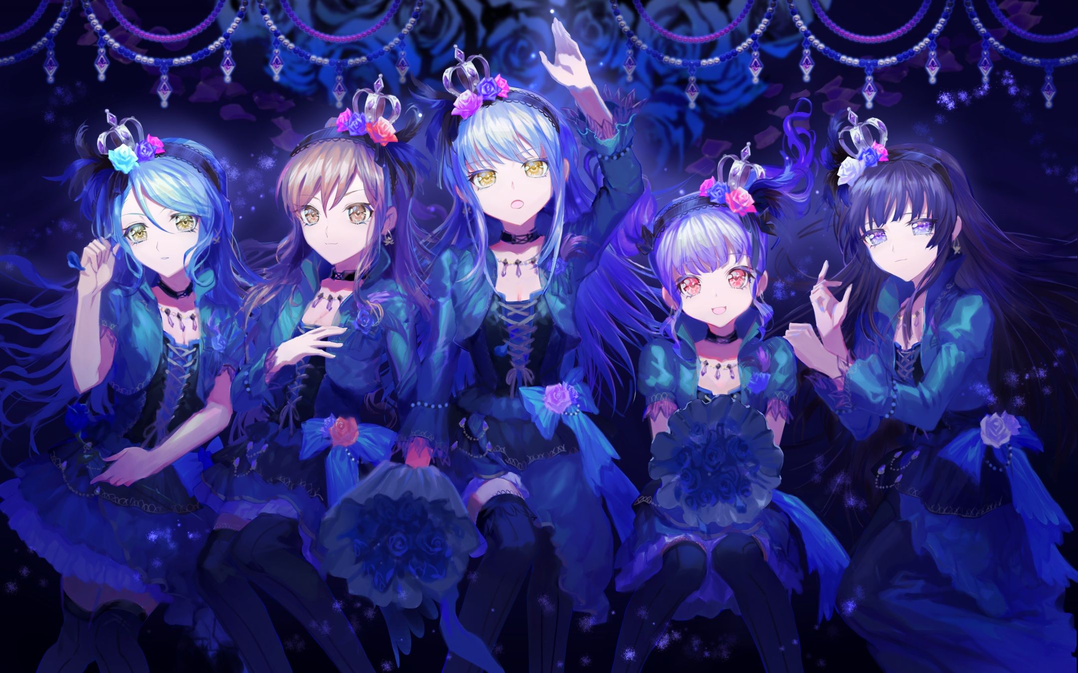 Bang Dream! Cropped Crown Goth Loli Group Hikawa Sayo Imai Lisa Lolita Fashion Long Hair Minato Yukina Shinra (user Shinra) Shirokane Rinko Thighhighs Twintails Udagawa Ako. Konachan.com.com Anime Wallpaper