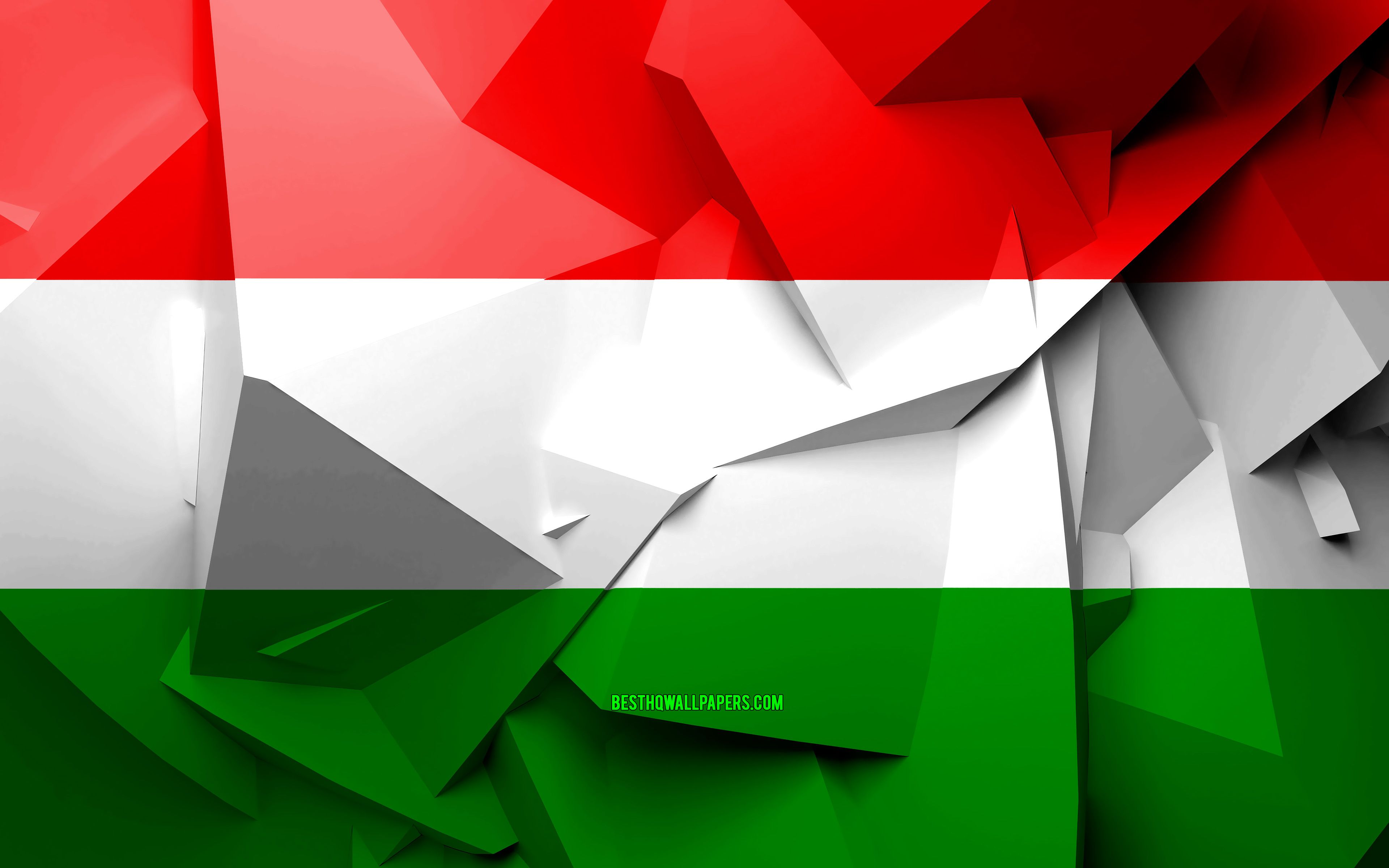Download wallpaper 4k, Flag of Hungary, geometric art, European countries, Hungarian flag, creative, Hungary, Europe, Hungary 3D flag, national symbols for desktop with resolution 3840x2400. High Quality HD picture wallpaper