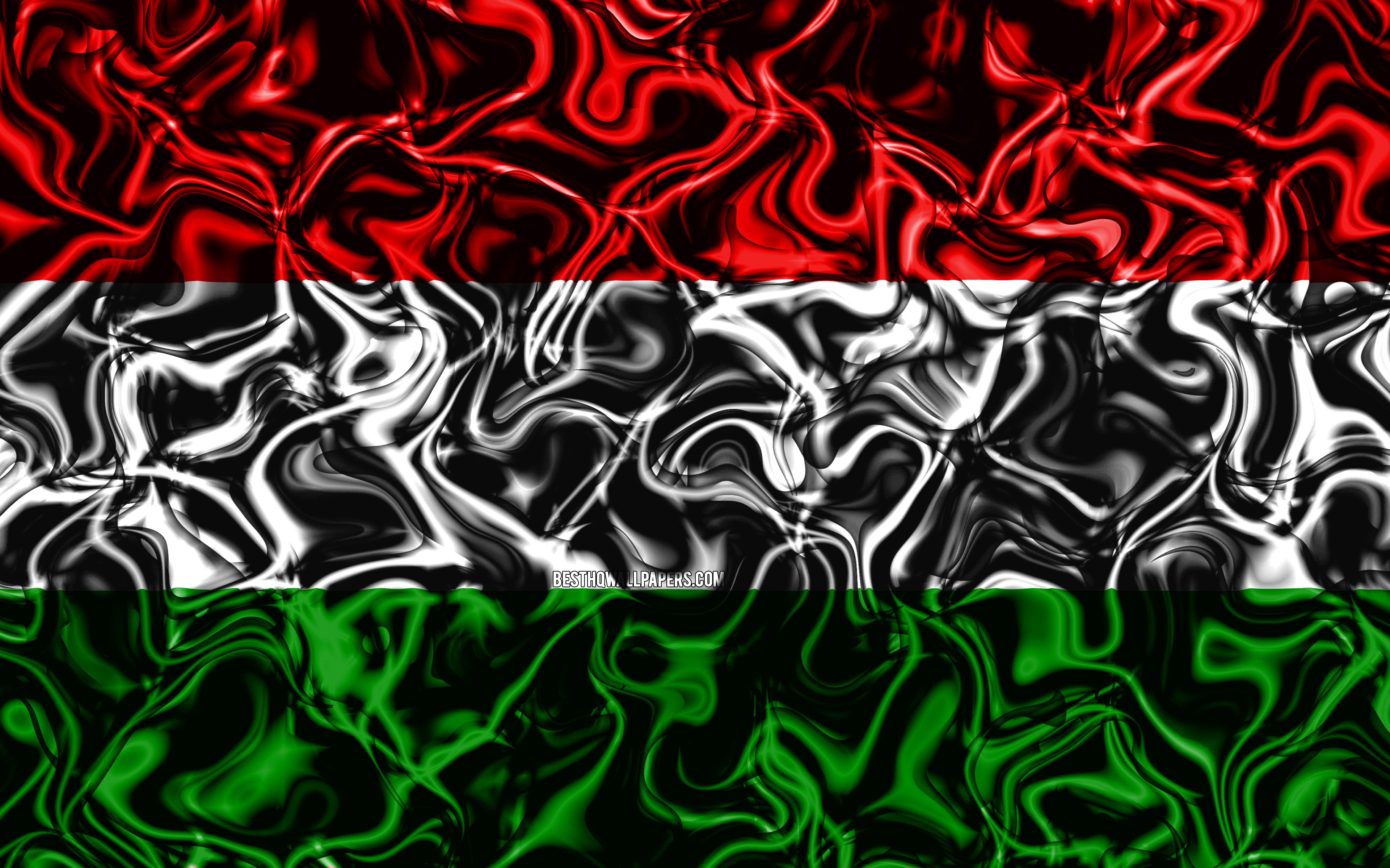 Download wallpaper 4k, Flag of Hungary, abstract smoke, Europe, national symbols, Hungarian flag, 3D art, Hungary 3D flag, creative, European countries, Hungary for desktop with resolution 3840x2400. High Quality HD picture wallpaper