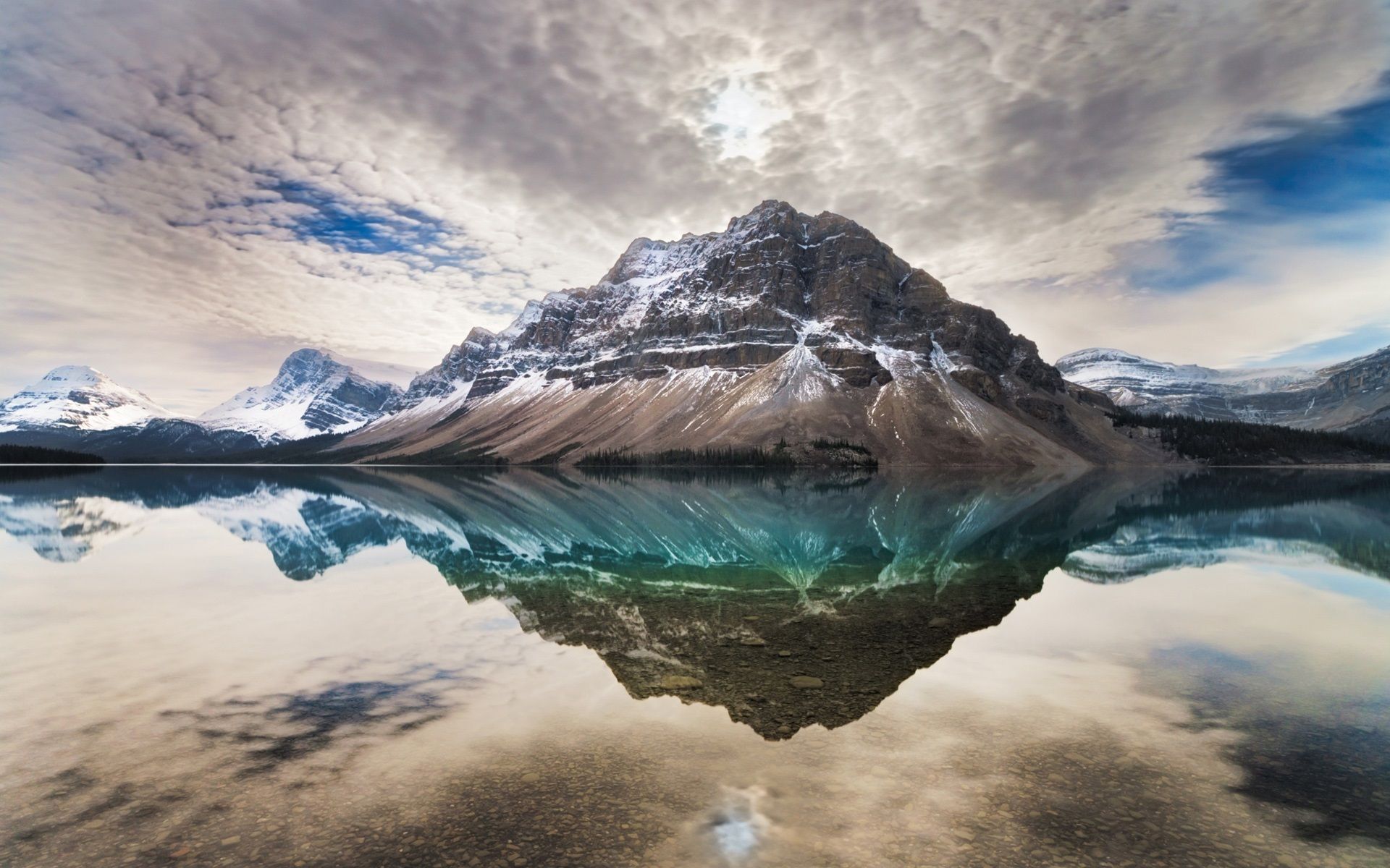 Wallpaper Bow Lake, Alberta, Canada, clouds, water reflection 1920x1200 HD Picture, Image