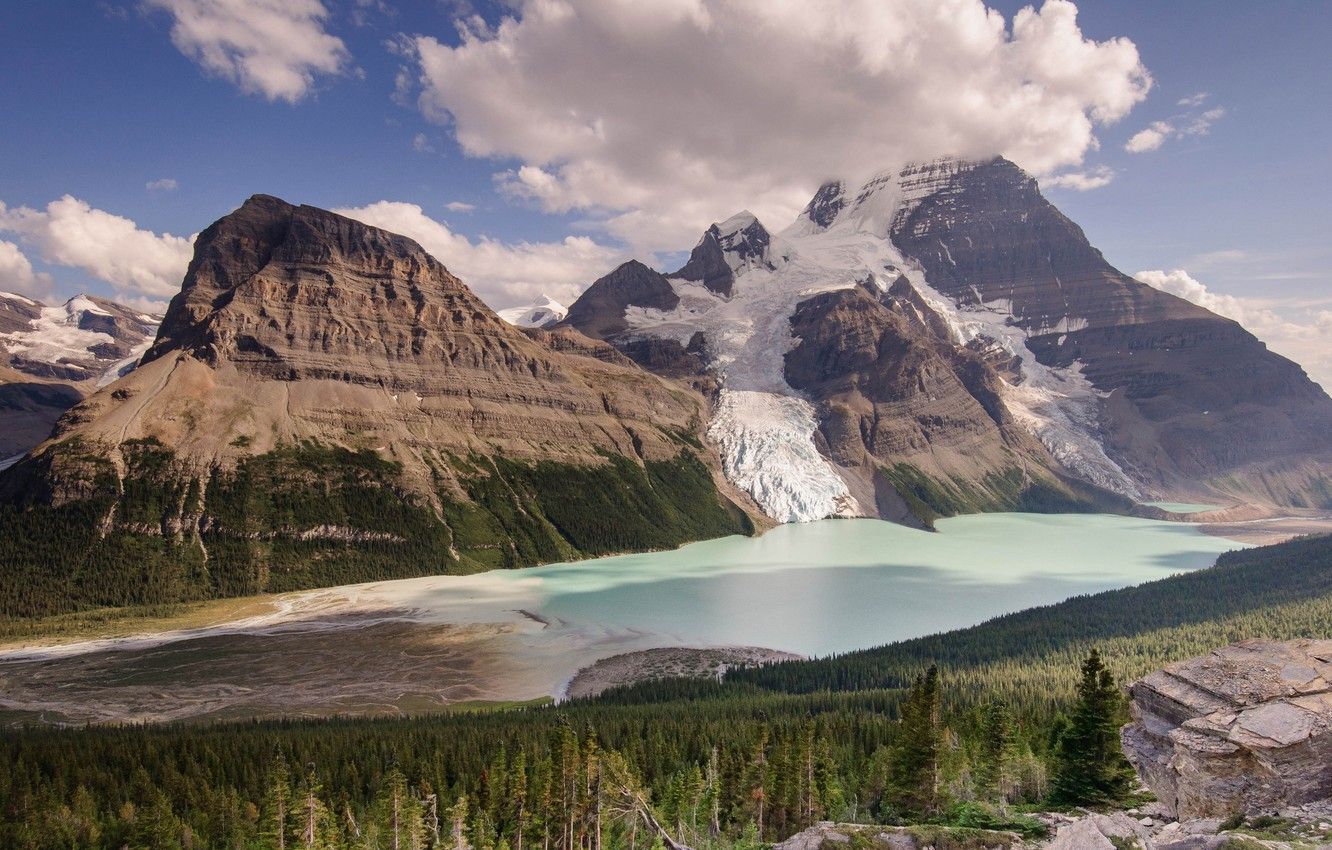 Wallpaper forest, lake, mountain, Canada, Berg Lake, Mount Robson image for desktop, section пейзажи