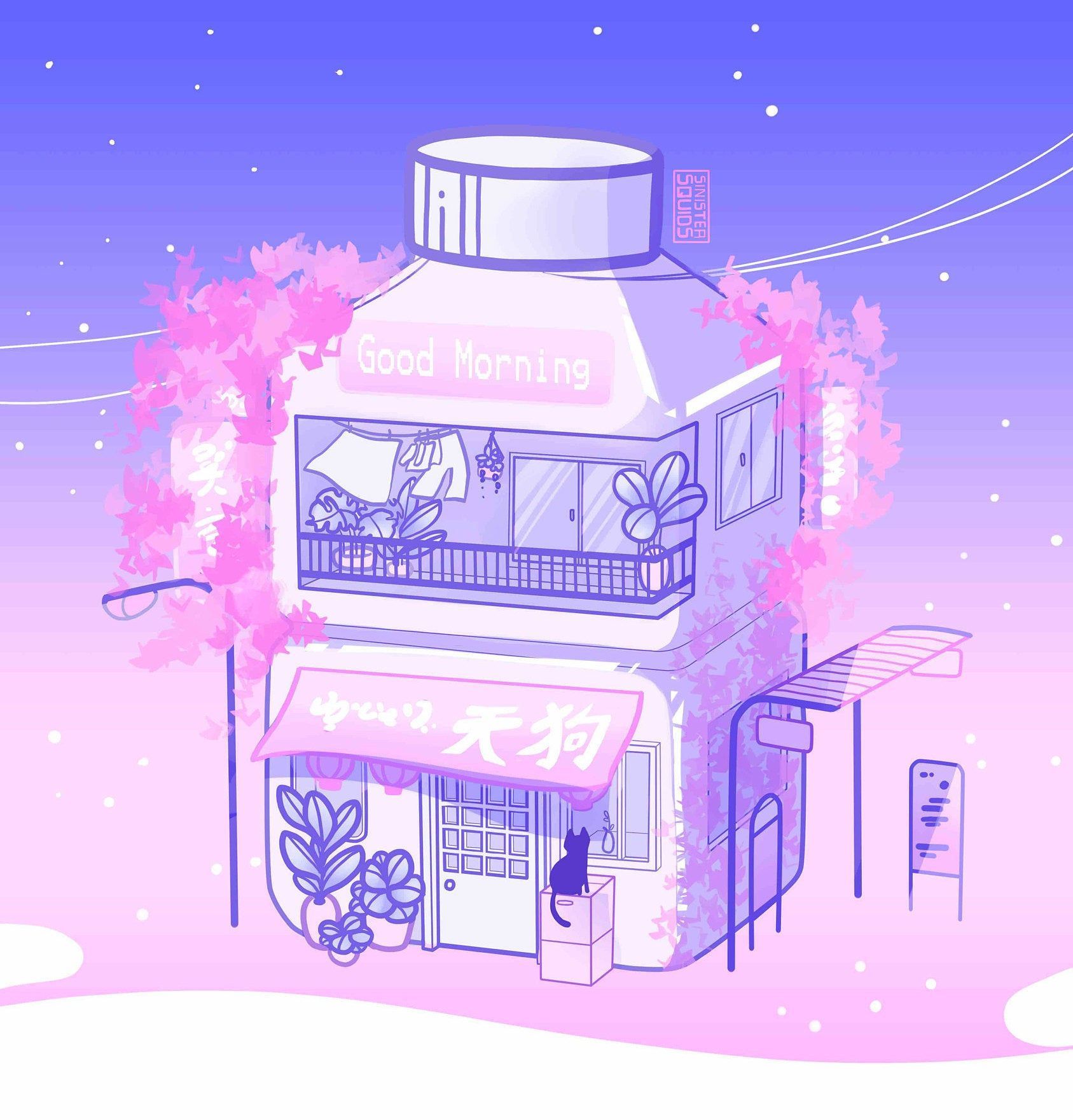 Animated Twilight Juice Cafe MP4 Phone Wallpaper NOT LIVE or Background. Vaporwave aesthetic. digital download. Cute kawaii drawings, Kawaii drawings, Anime scenery wallpaper