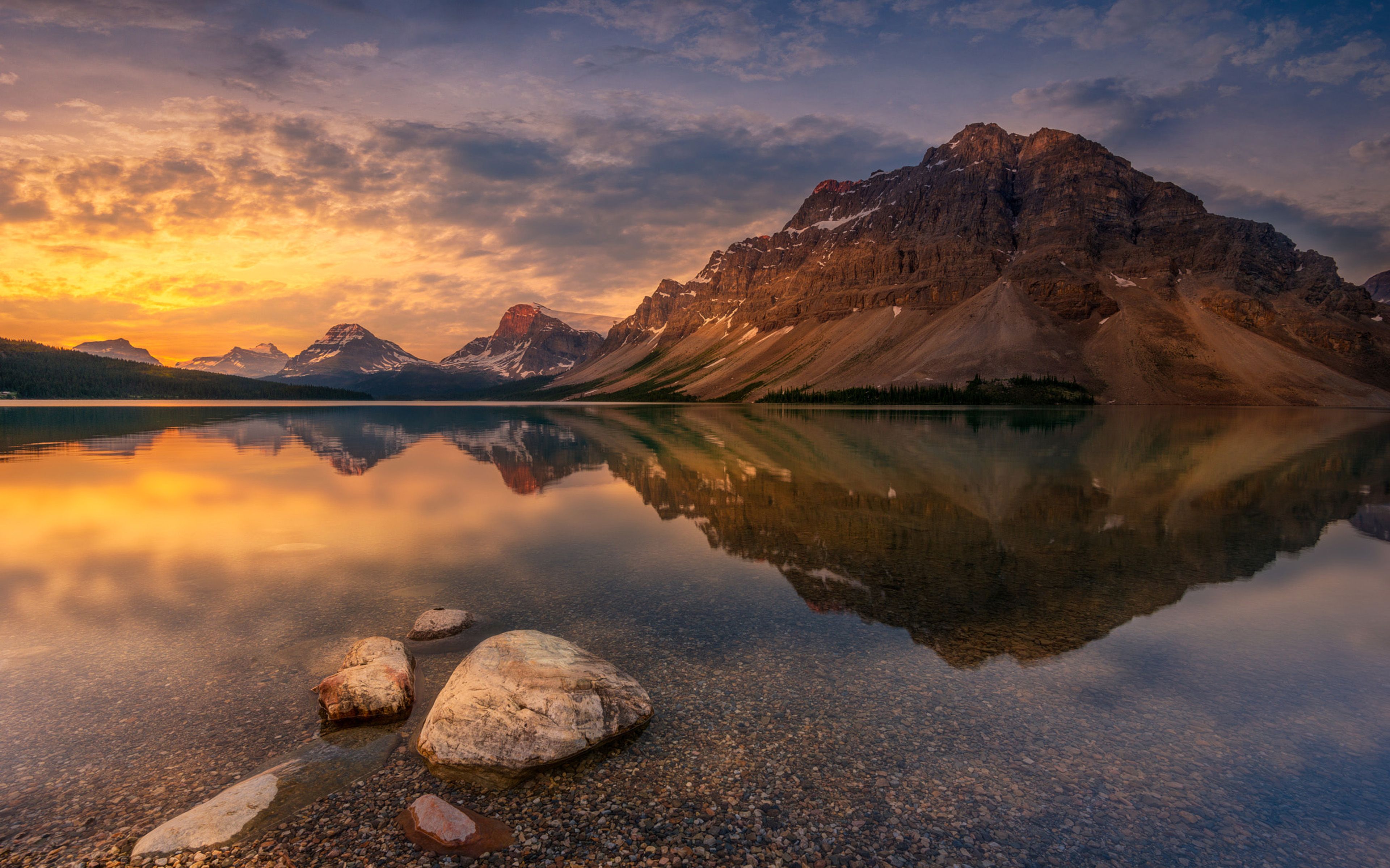 Bow Lake At An Altitude Of 1920 M In Western Alberta Canada Landscape Sunrise Desktop HD Wallpaper For Pc Tablet And Mobile 3840x2400, Wallpaper13.com
