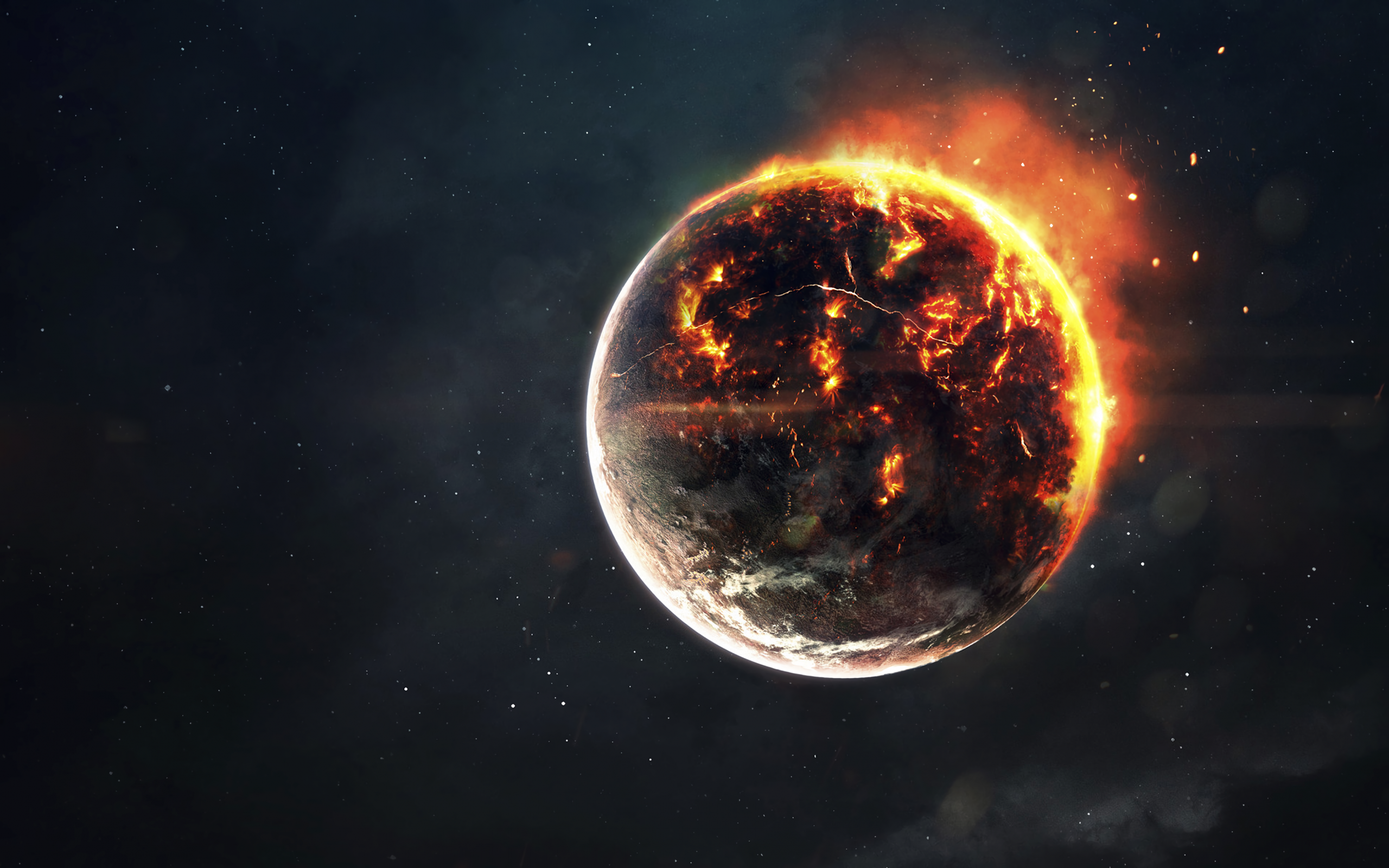 Download 2560x1600 Planet Explosion, Fire, Galaxy, Apocalypse, Stars Wallpaper for MacBook Pro 13 inch