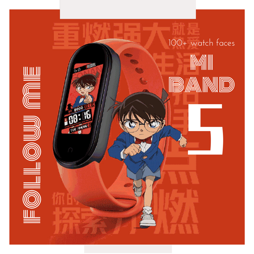 Xiaomi Mi Band 5 giving it a selection of over 100 animated watch faces, some of which include characters from popular animated shows such as Detective Conan, SpongeBob SquarePants, and Hatsune Miku