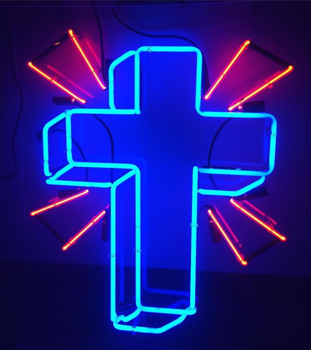 Your favorite neon god :) on Instagram: “• Support your local neon god • # Neon #cross #NeonArt #neonsign #neon. Neon signs, Neon sign art, Blue aesthetic dark