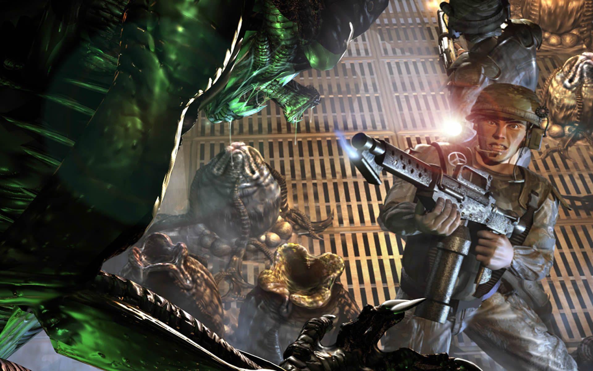 Marine Surrounded By Facehugger Pods Vs Predator 2 Wallpaper