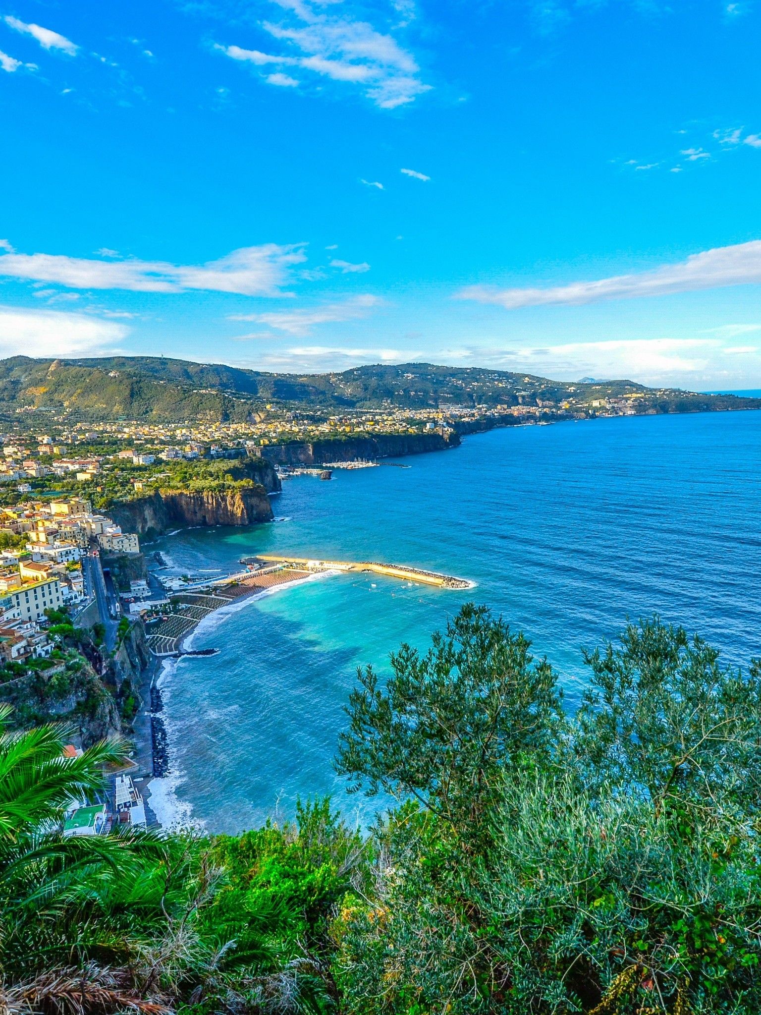 Download 1536x2048 Sorrento, Italy, Beach, Buildings, Trees, Sea Wallpaper for Apple iPad Mini, Apple IPad 3, 4