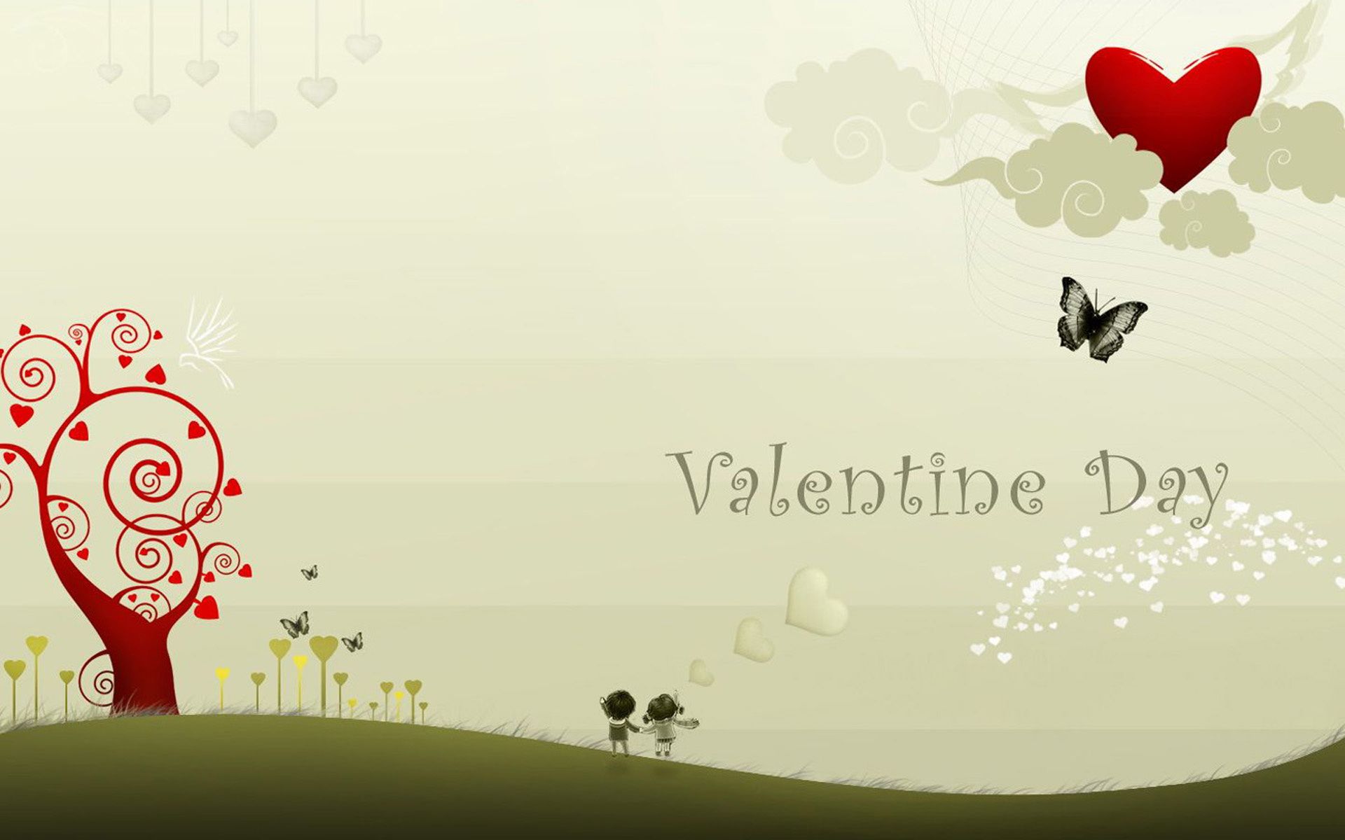 Wallpaper picture, couple, tree, heart, butterfly, love, valentines day desktop wallpaper Holidays GoodWP.com