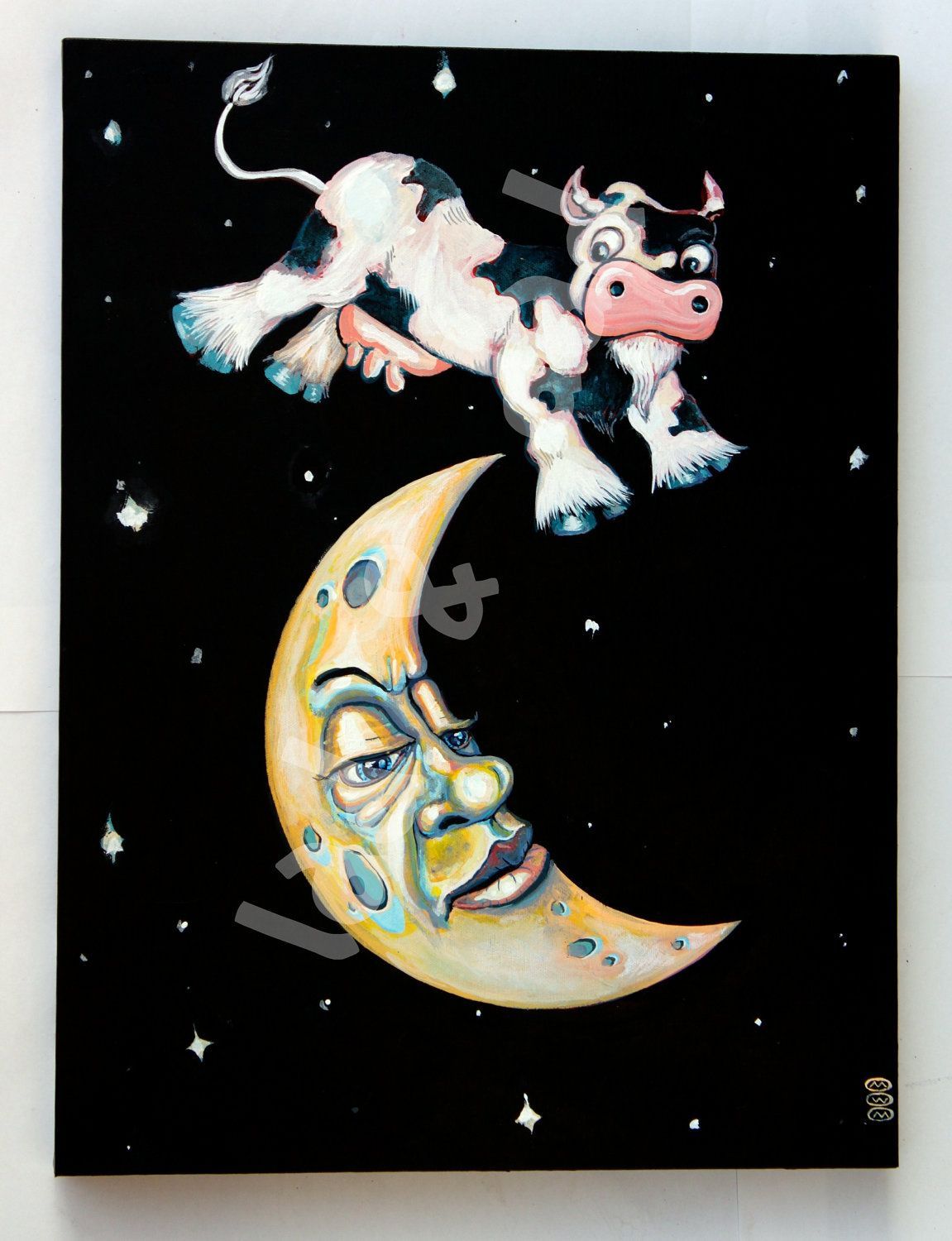 Jumping Cow Painting. Cow picture, Moon art, Cow painting