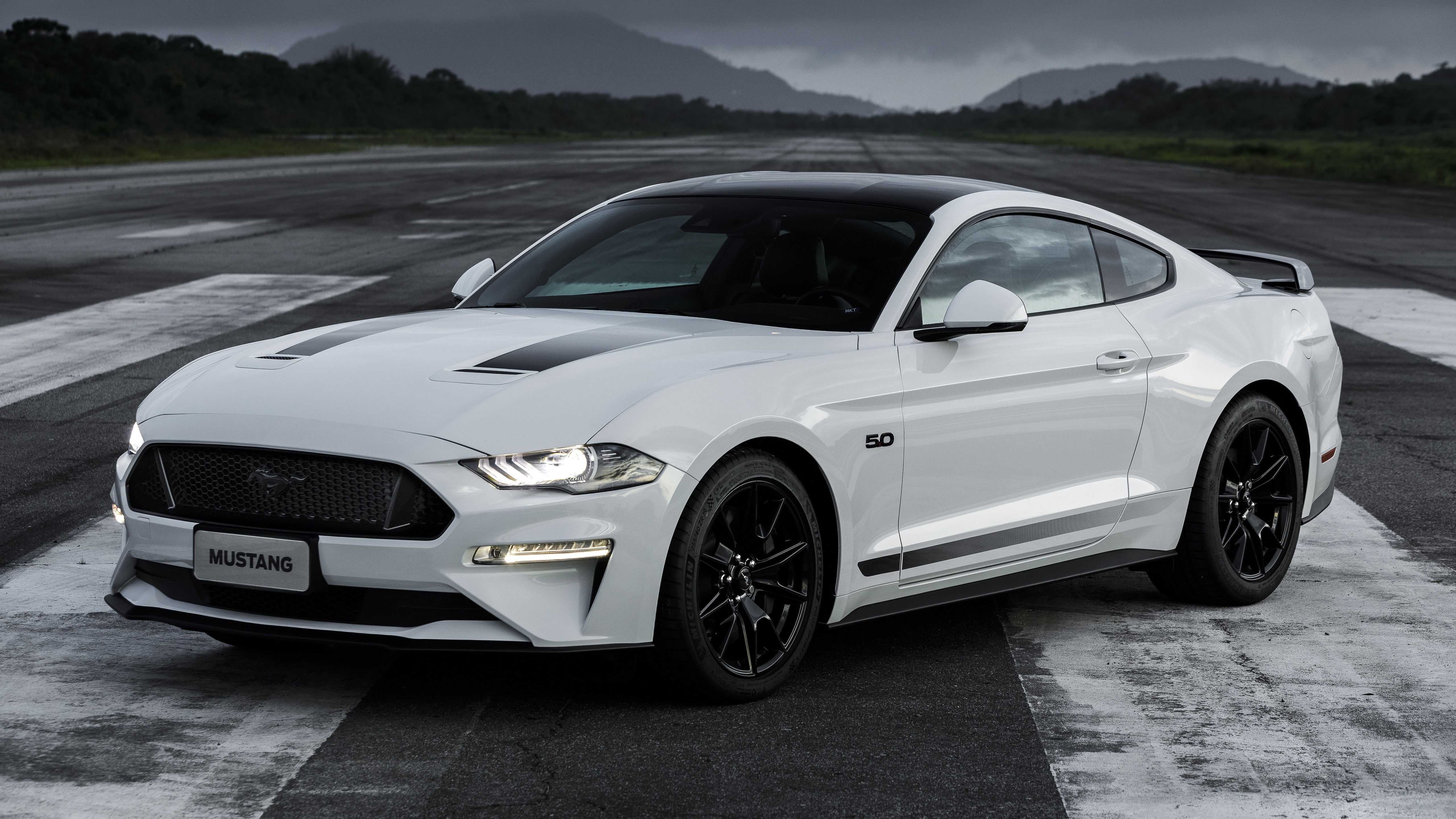Ford Mustang GT Black Shadow white car on the road wallpaper and image, picture, photo