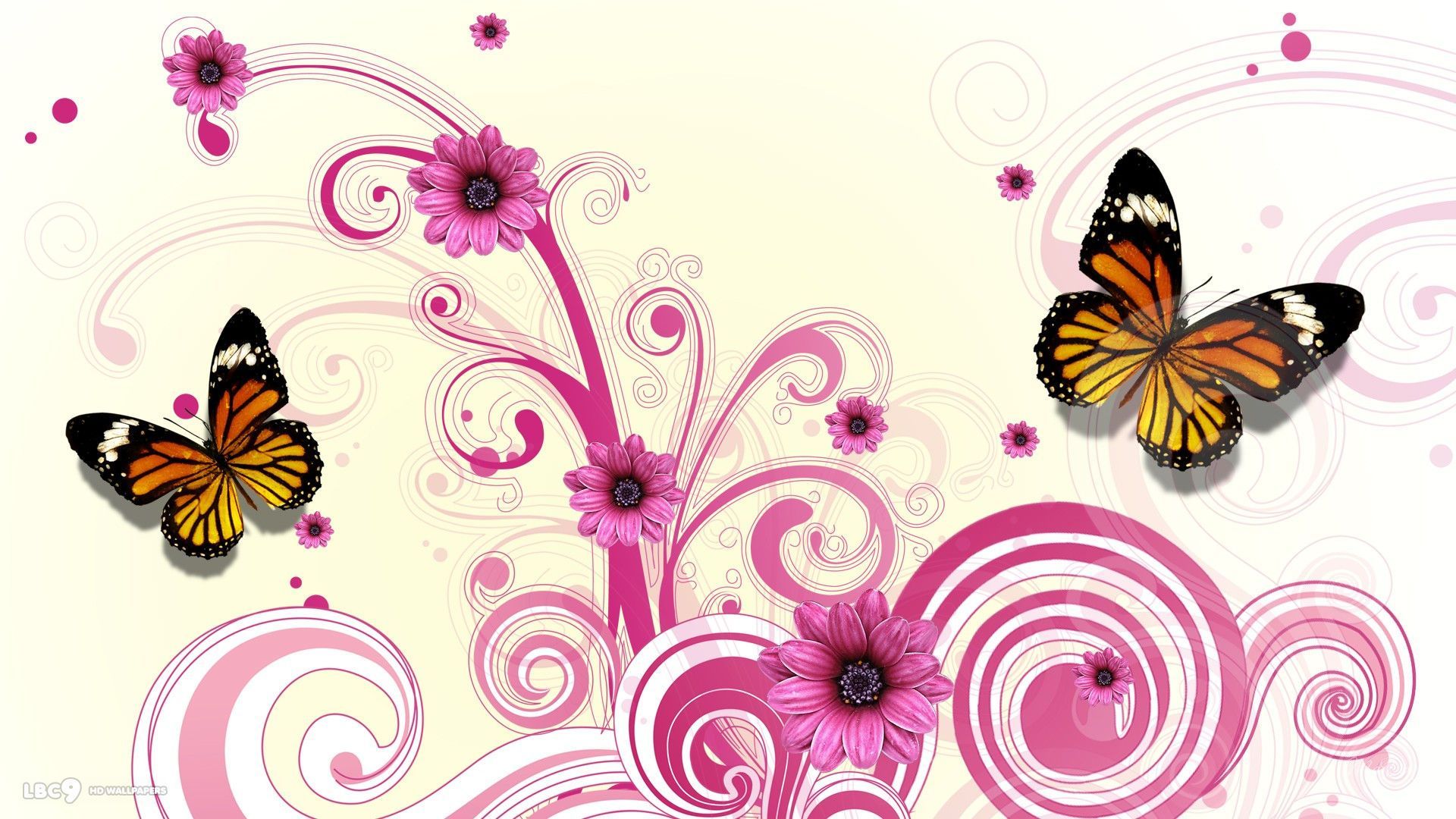 Butterfly Pink Flower Vector Wallpaper