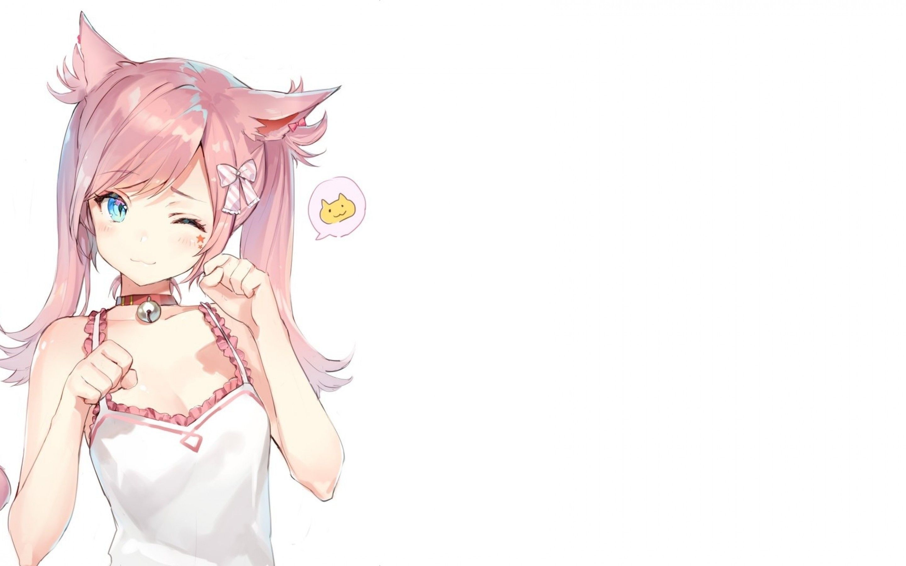 Anime Girl, Pink Hair, Animal Ears, Wink, Cat Girl, Neko