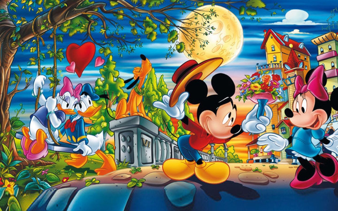 Valentine Day Cartoons Mickey With Minnie Mouse And Donald With Daisy Duck Disney Picture Love Couple Wallpaper HD 1920x1080, Wallpaper13.com