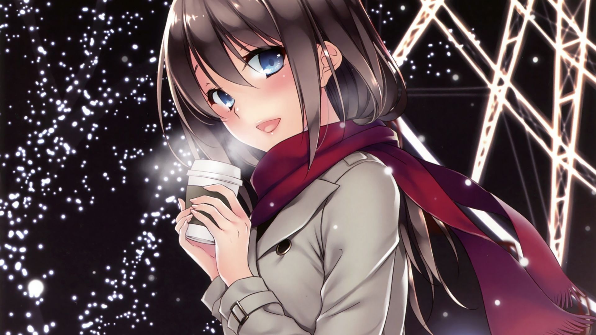 Drink, coffee, anime girl, winter wallpaper, HD image, picture, background, 0a5b2b