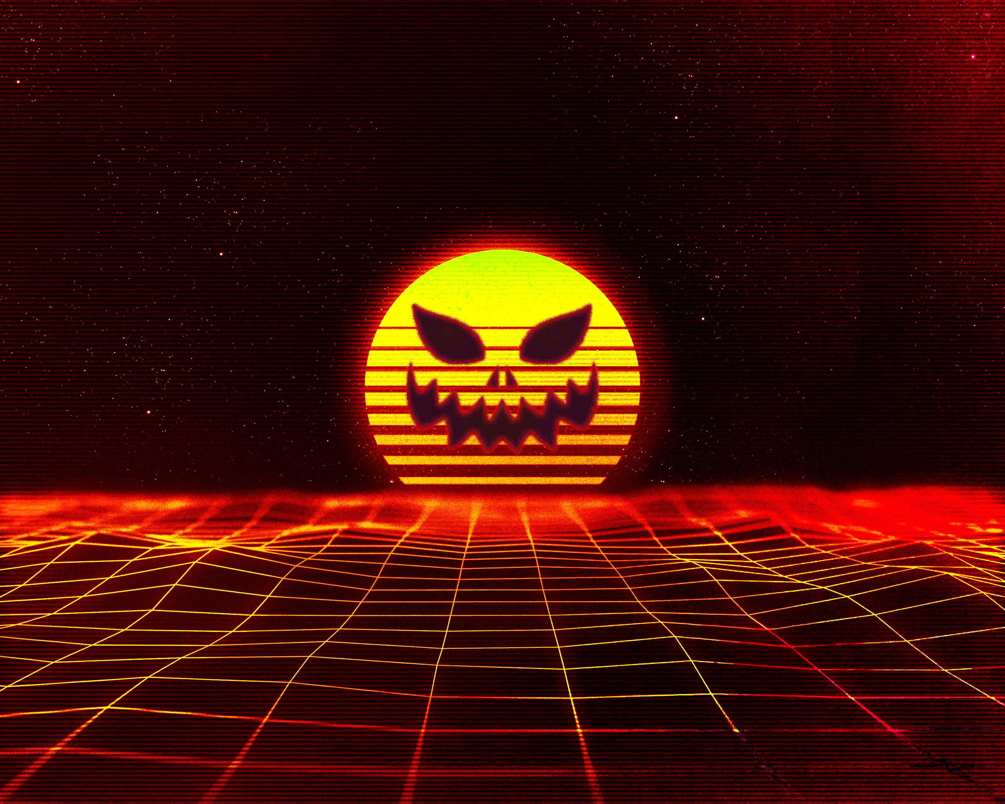 Spooky themed Retro Sun Background I just made. Happy Halloween! (3200x2560)