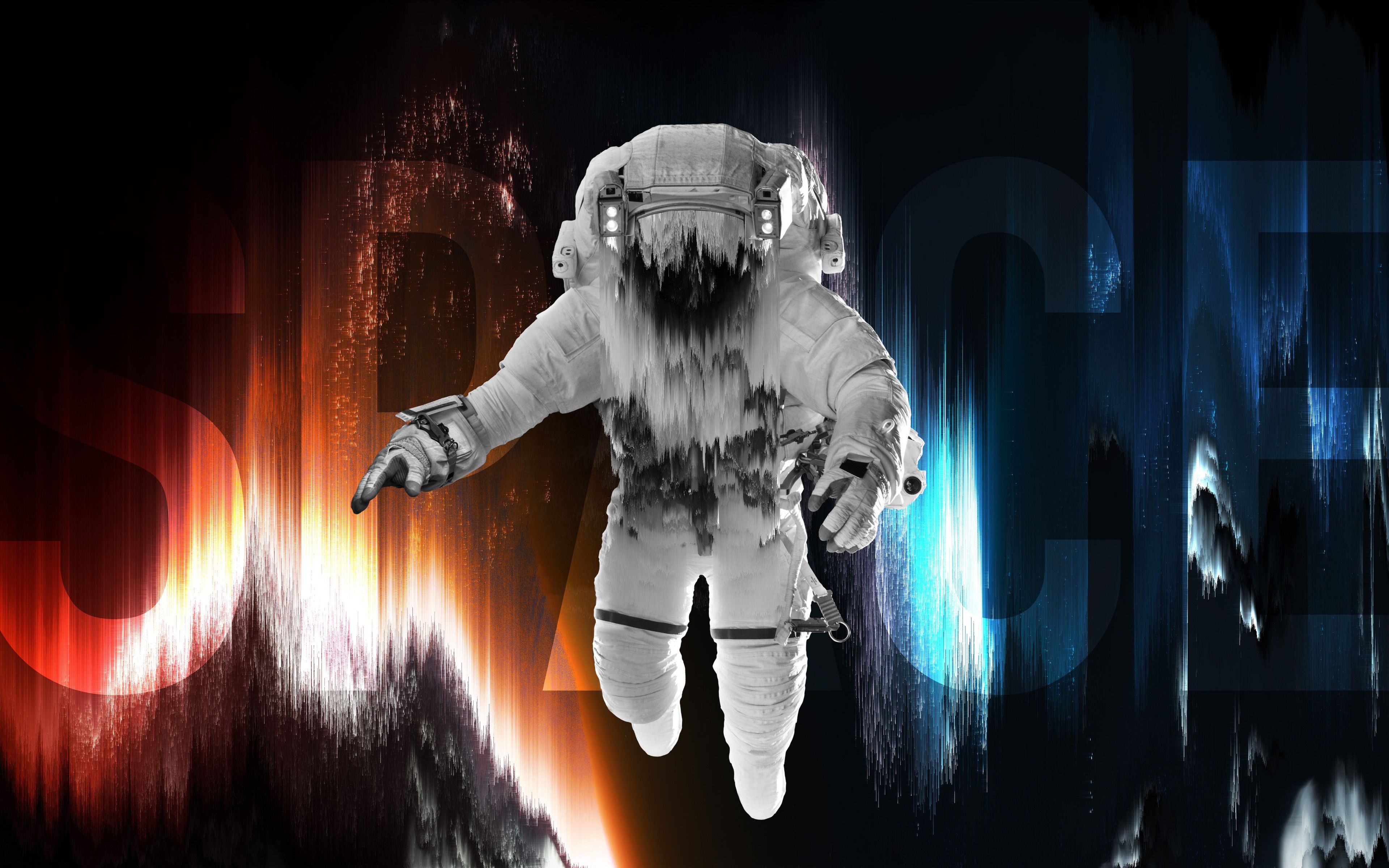 Astronaut 4K Wallpaper, Fade, Space artwork, Blue, Red, Space suit, Space